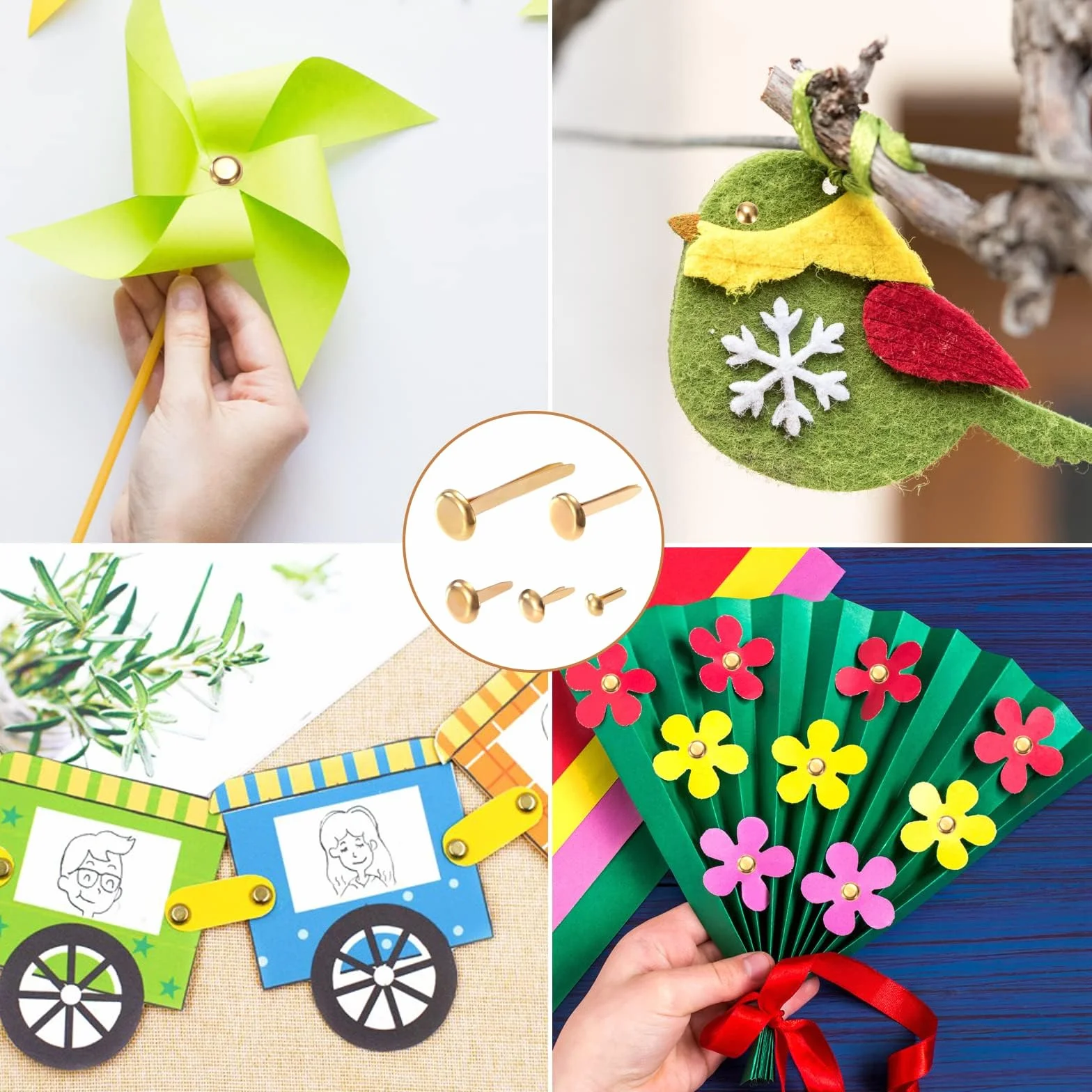 500 Pezzi Mini Fermacampioni, Scrapbooking Brads, Metallo Elementi di Fissaggio in Carta Piccoli con Casella per Album di Ritagli di Artigianale DIY, 5 Specifiche