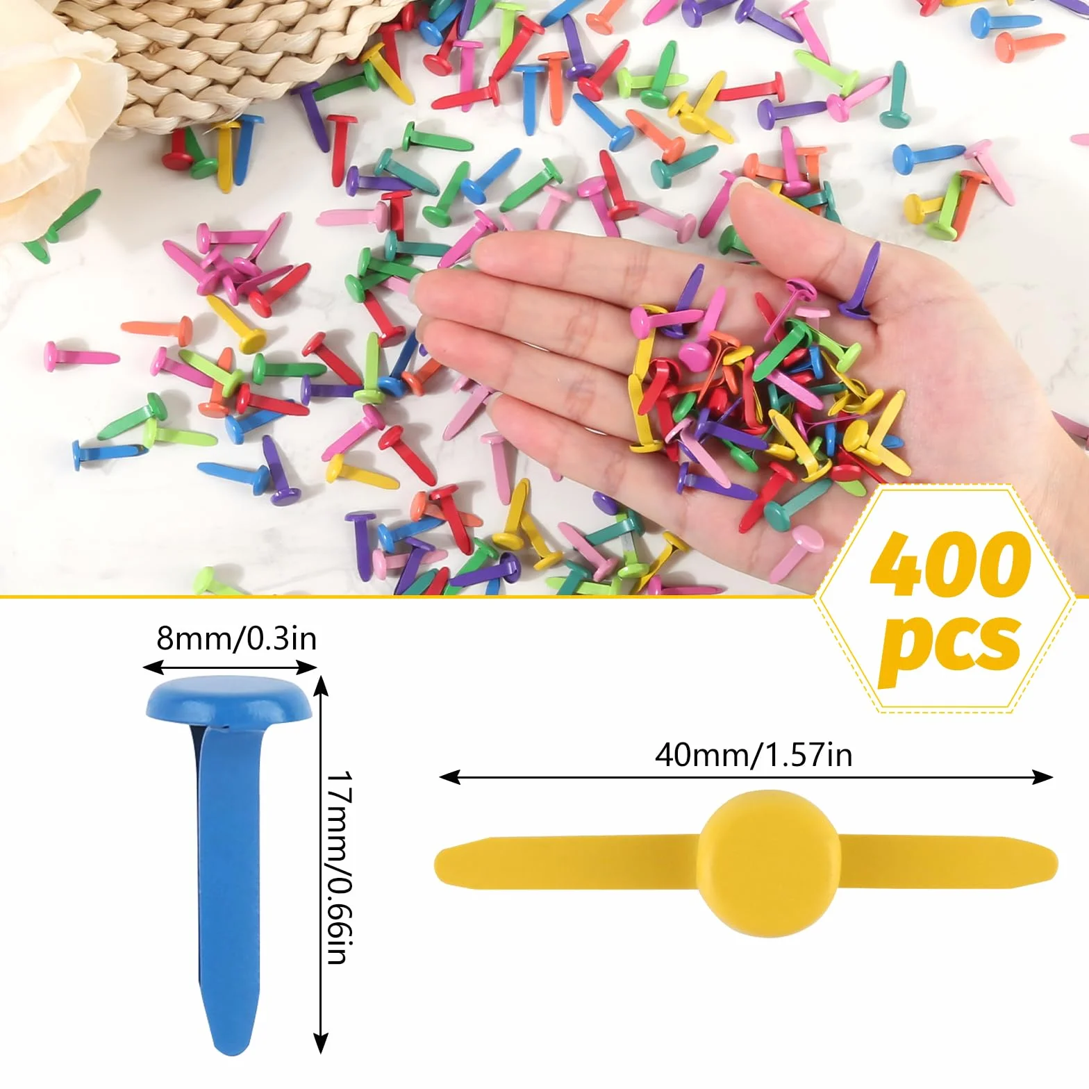 400 Pezzi Fermacampioni, Brads Rotondi in Metallo Colorati, Fermacampioni Piccoli da 8 x 17mm, Mini Fermacampioni per Scrapbooking, Carta, Artigianato Fai da Te
