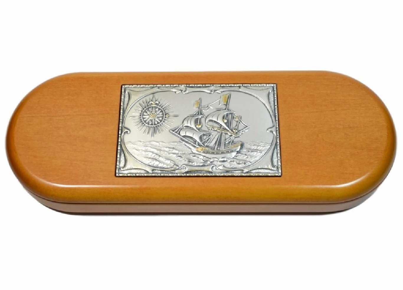 Acca Cofanetto Scatola Porta Penne portaoggetti da scrivania in Legno Artigianale con Scultura in Argento 925