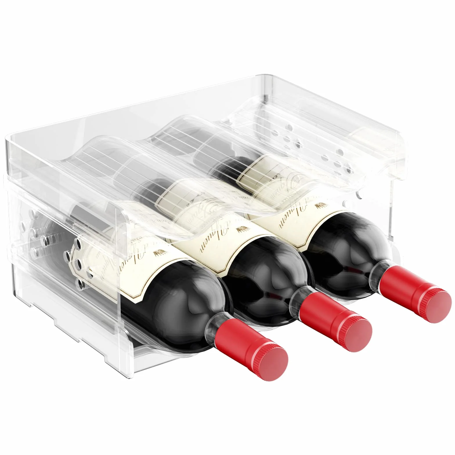 Relota Set di 2 Portabottiglie in Plastica per Vino e Acqua, Impilabile Verticale, Contiene 6 Bottiglie