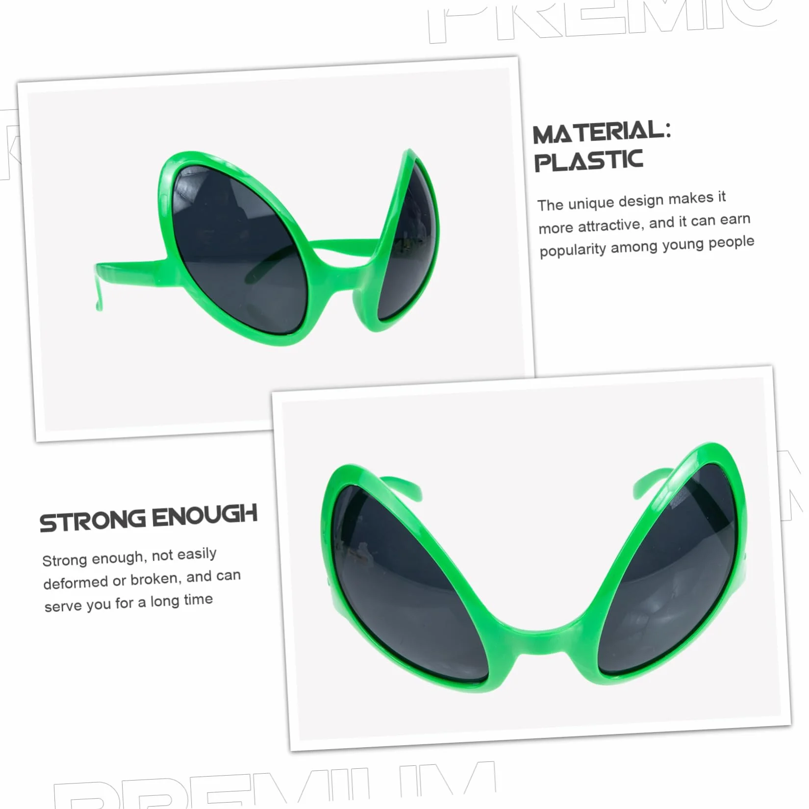 CLISPEED 2 Pezzi Occhiali da Sole Cosplay Festa Lenti Grigie Montatura Verde Accessori Party Photobooth Costume Alieno
