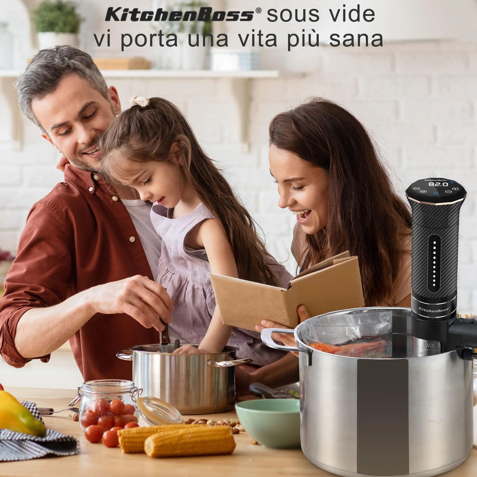 KitchenBoss G300T Sous Vide Roner 1100W Termocircolatore Immersione IPX7 Impermeabile 20 Ricette Prenotazione