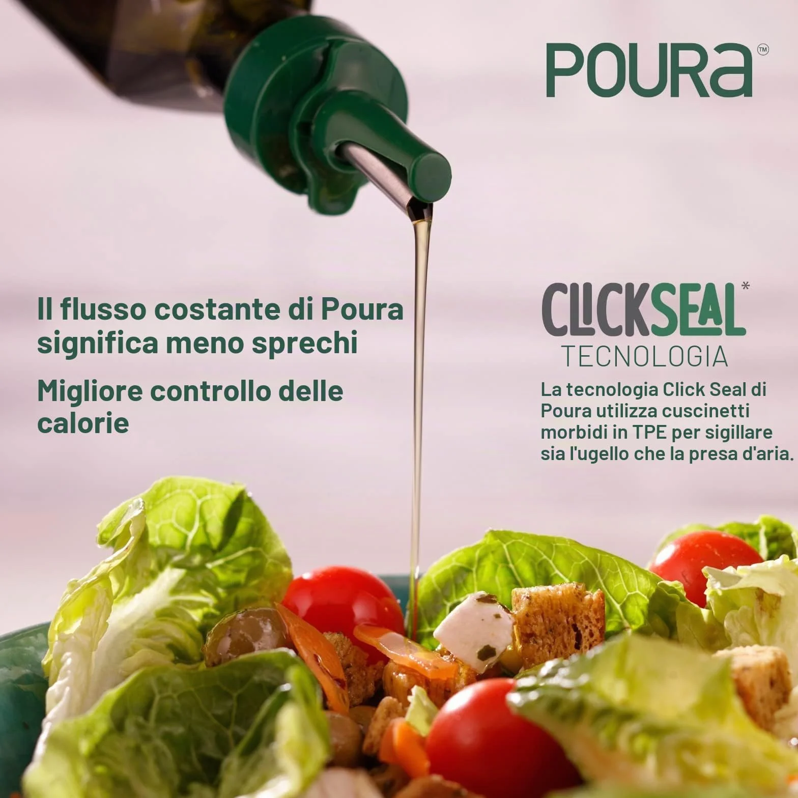 Poura Bottiglia Olio d'Oliva e Aceto Set Vetro 500 ml con Tappo Dosatore Salvagoccia ClickSeal e Imbuto Silicone