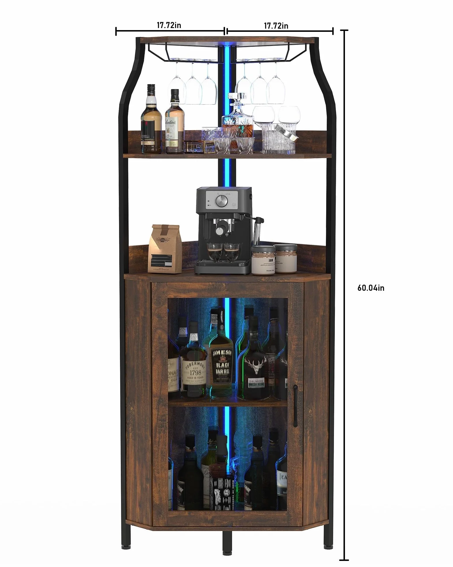 Elegante Mobile Portabottiglie Curvo in MDF, Struttura Stabile e Salvaspazio, Facile Da Pulire, Ideale Per Soggiorno, Sala Da Pranzo e Cucina