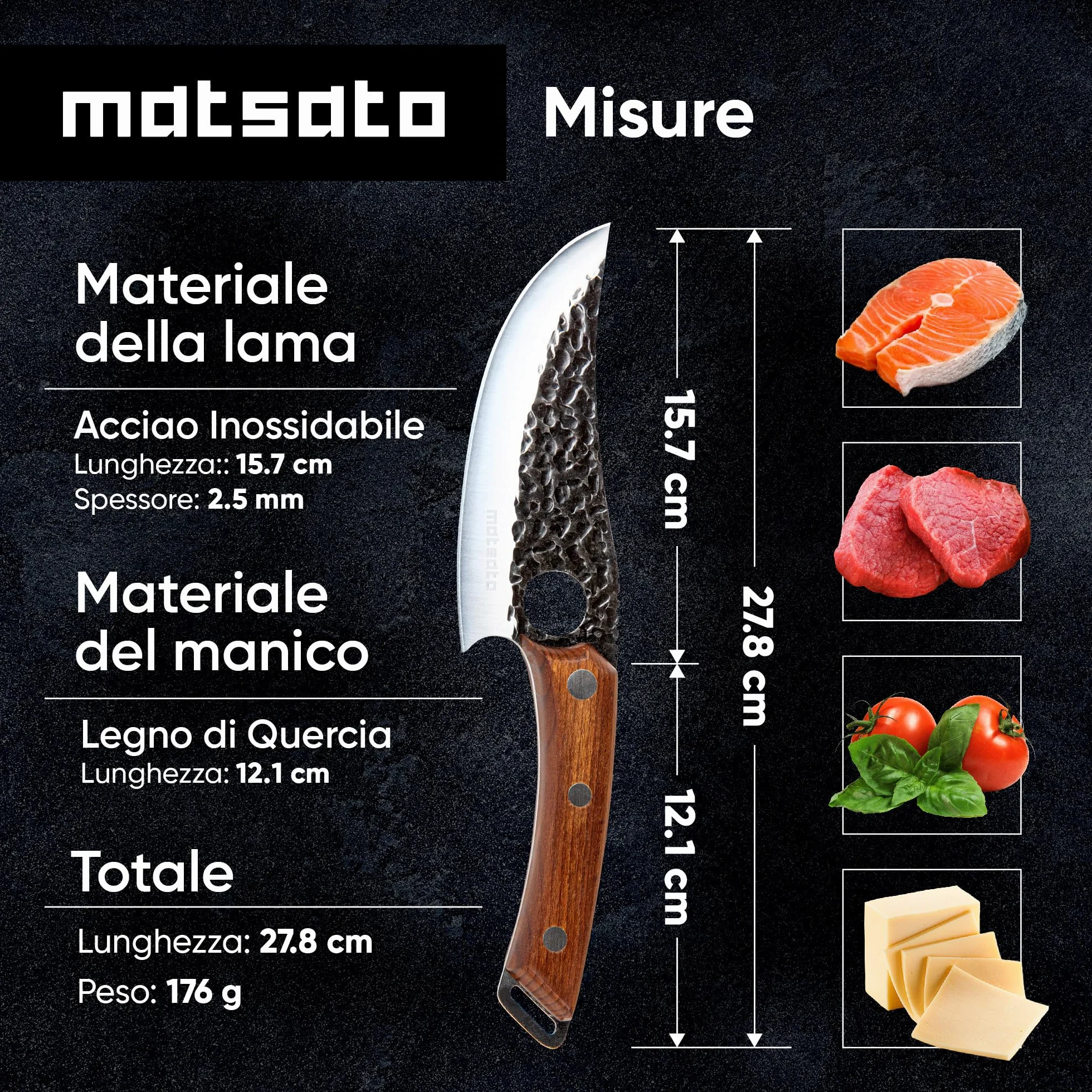 Matsato Set Coltello Professionale da Cucina in Acciaio Giapponese con Lama 15 cm, Coltello Cucina per Carne e Verdure con Fodero di Pelle, Custodia Coltelli BBQ
