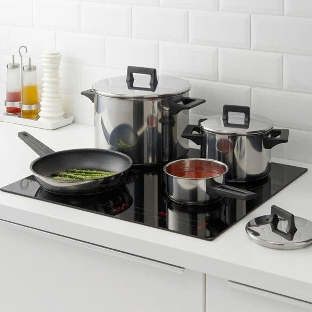 IKEA, OUMBÄRLIG, set di pentole in acciaio inox, 7 pezzi