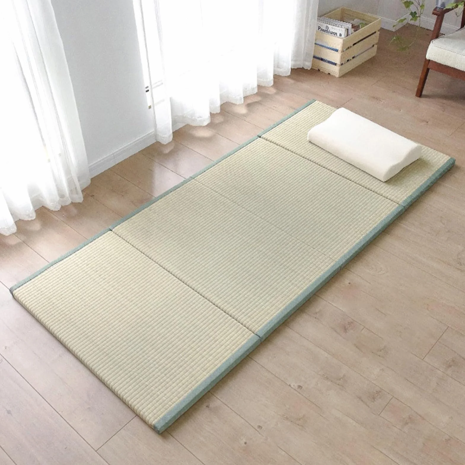Tappetino Tatami Tradizionale Giapponese - Materasso Futon Solido E Confortevole A 4 Pieghe Erba Verde Naturale - Ottimo Per La Meditazione, Lo Yoga, La Sala Zen, La Sala Da Tè Giap(Size:90x200x3.5cm)
