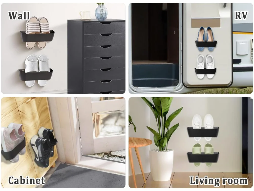 Anlising Portascarpe da Parete per Camper 4PCS da Appendere Al Muro con Accessori (Nero)