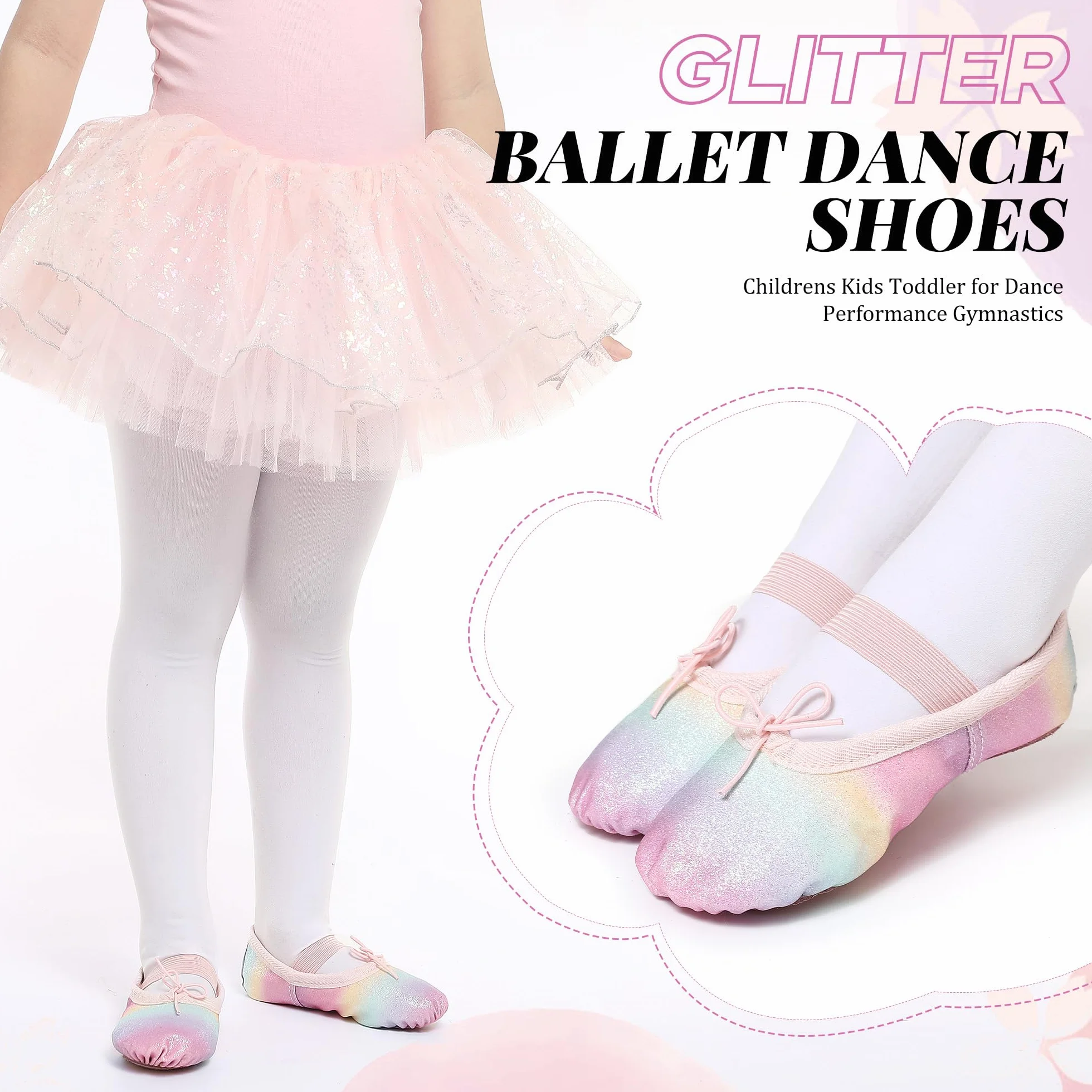 Ballerina Scarpe da Ballo Danza Classica Bambina Glitterate Suola Intera