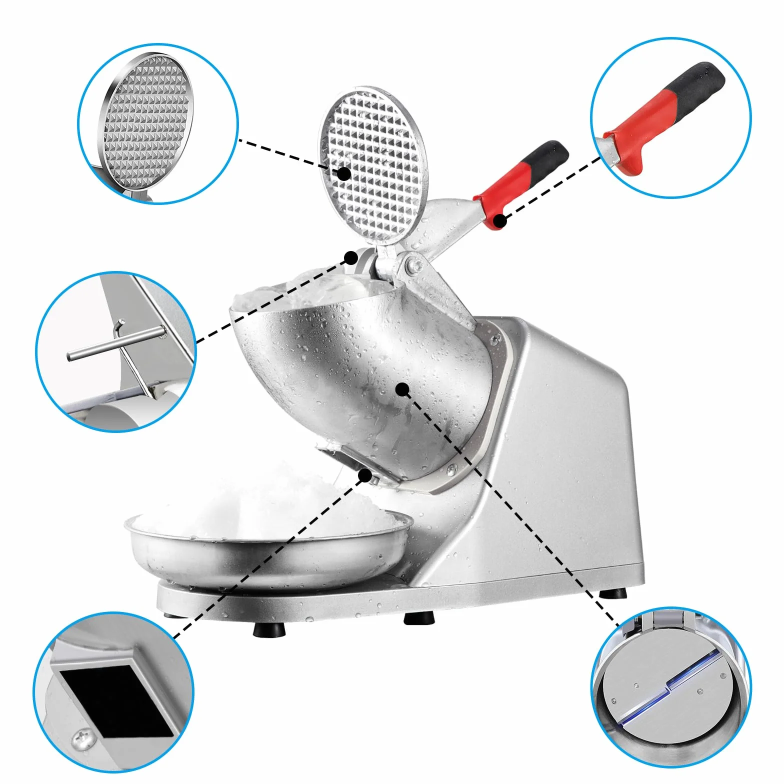 LEEVOT Tritaghiaccio Elettrico a Doppia Lama 380 W Macchina per Cono di Neve 2200 Giri/min Macchina per Ghiaccio tritato Commerciale Domestica 85 kg/H in Acciaio Inossidabile per ristoranti, Bar