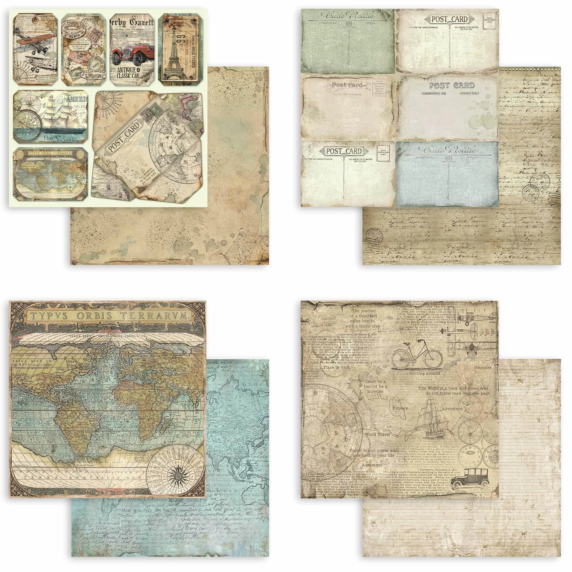 Stamperia SBBS12 Blocco di Carta 10 Fogli 20,3 x 20,3 cm Double Face Around The World Multicolore