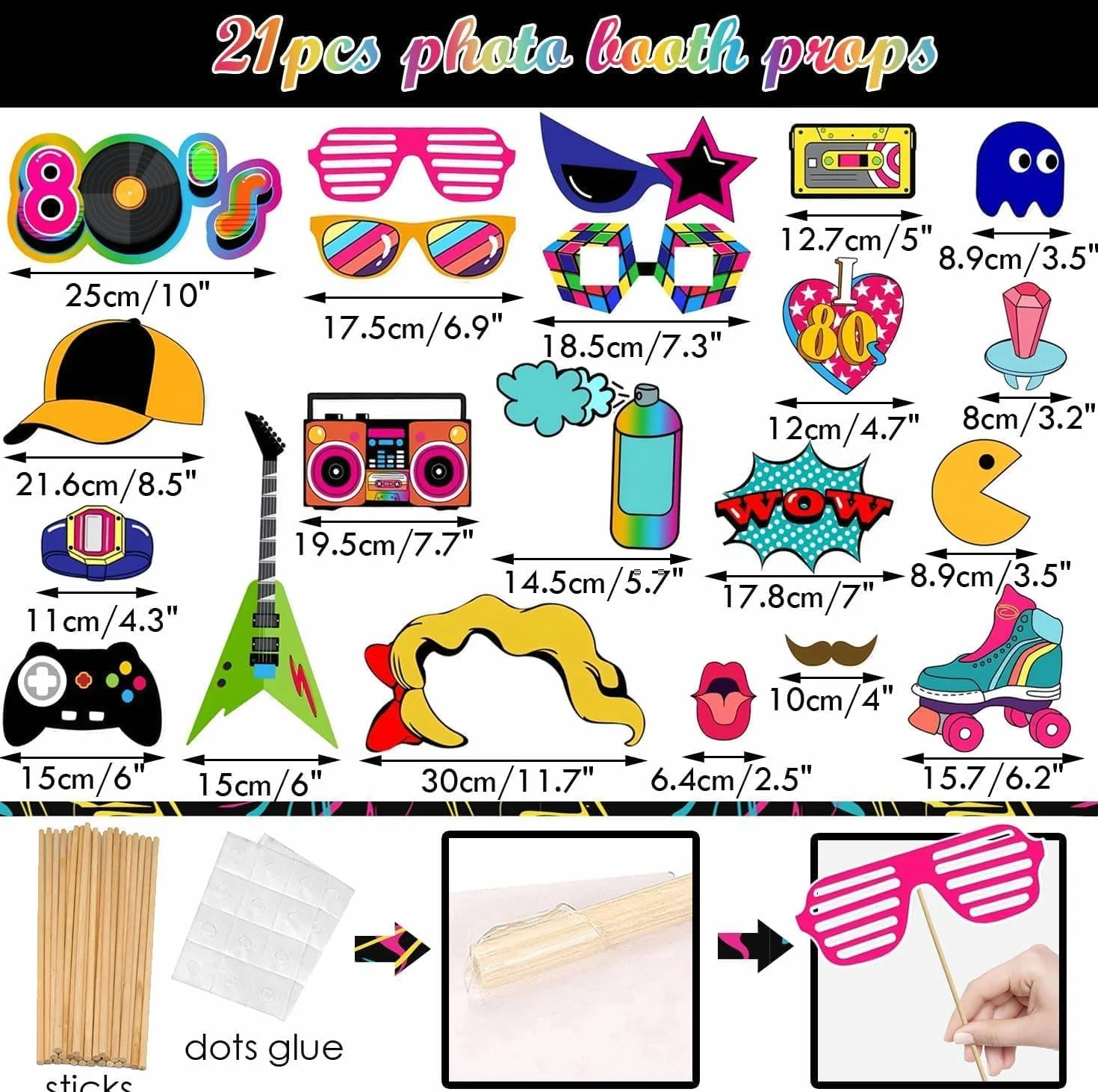 21 pezzi Accessori di Scena per Foto Anni '80, Decorazione per Feste Fotografice, Oggetti di Scena Musicali, Tema Retrò Anni '80 Decorazione per Feste, Decorazioni Creative