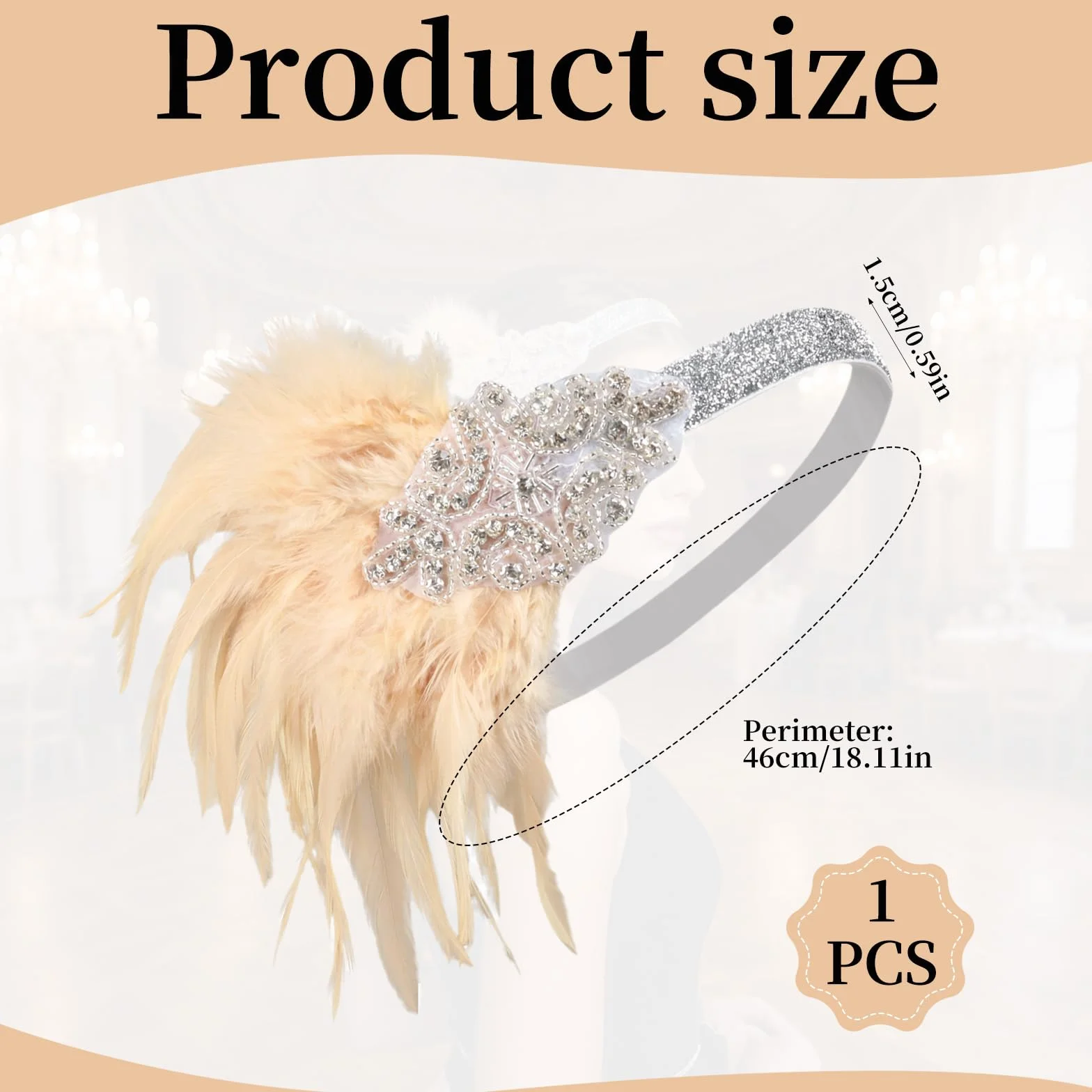 Fascia per Capelli Anni '20 Donna Accessori Gatsby con Piume Paillettes Costume Flapper 1920s
