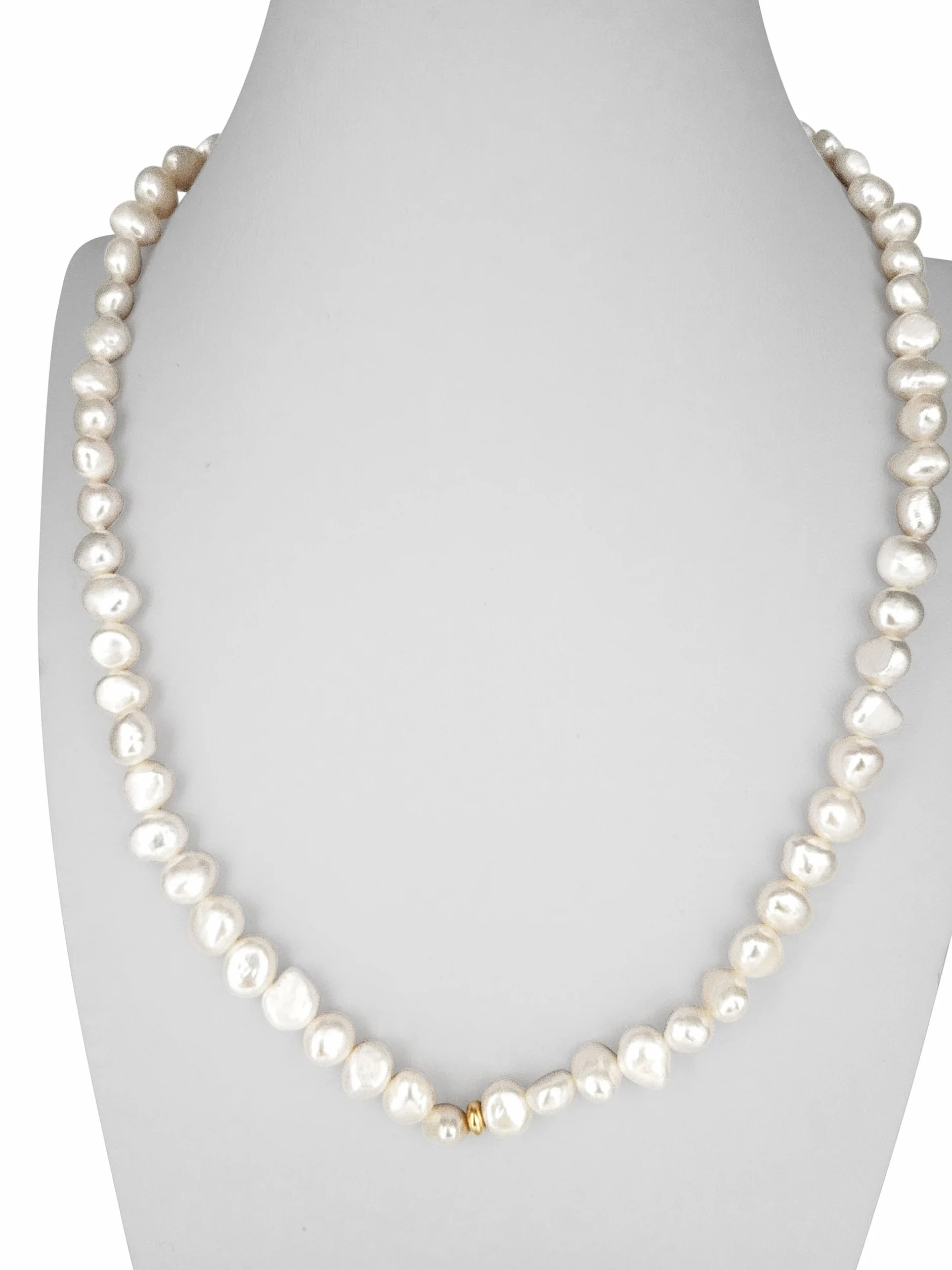 Collana con perle coltivate autentiche e Argento 925, con lucentezza alta e forma barocca con una lunghezza di 45 cm, 45 cm largo, Oro, Perla