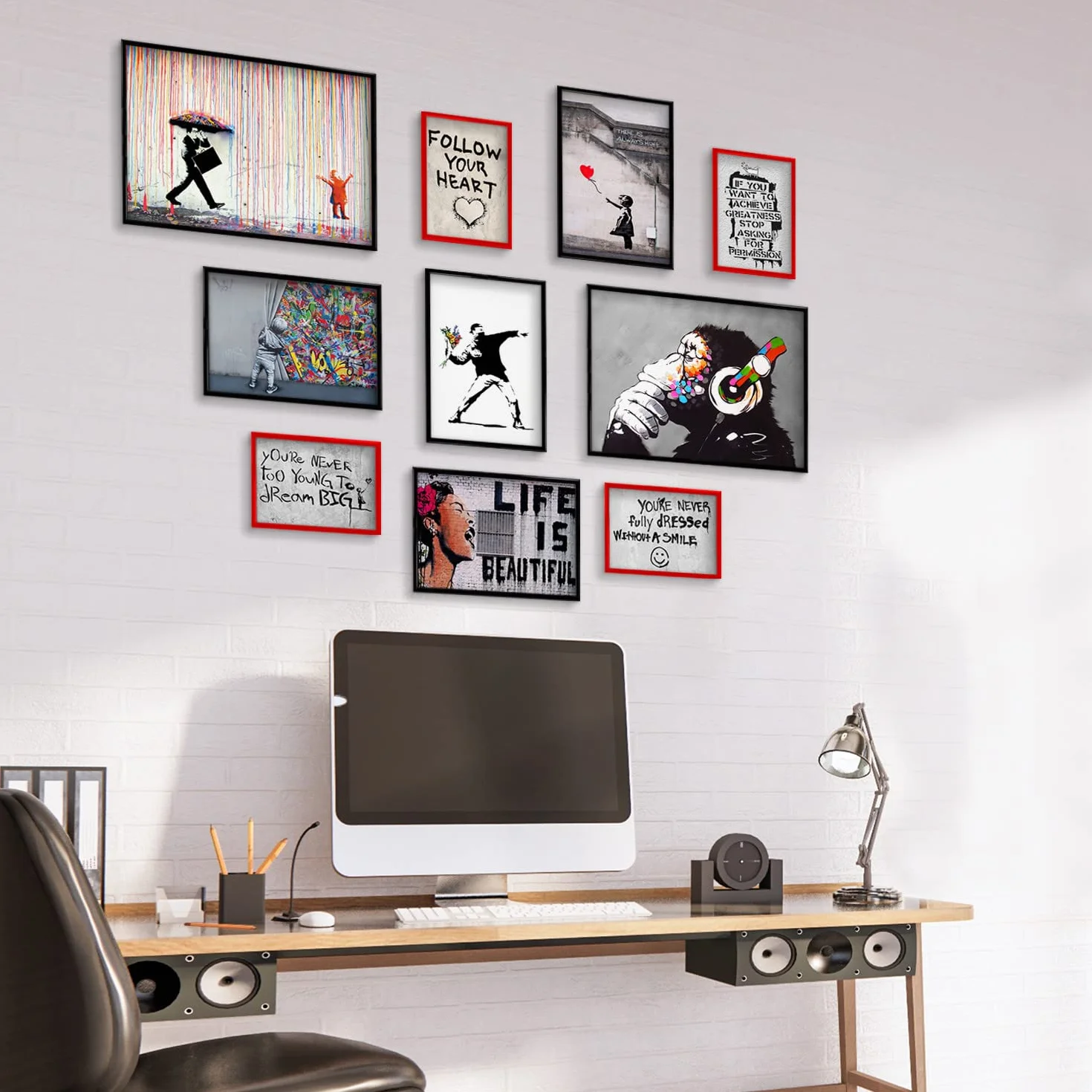 Giallobus - Set 10 poster da parete - Banksy - Raccolta Banksy 1 - Carta Patinata - | 2 x A3 42x30cm | 4 x A4 30x21cm | 4 x A5 21x15cm | - SENZA CORNICI - Stampe moderne soggiorno