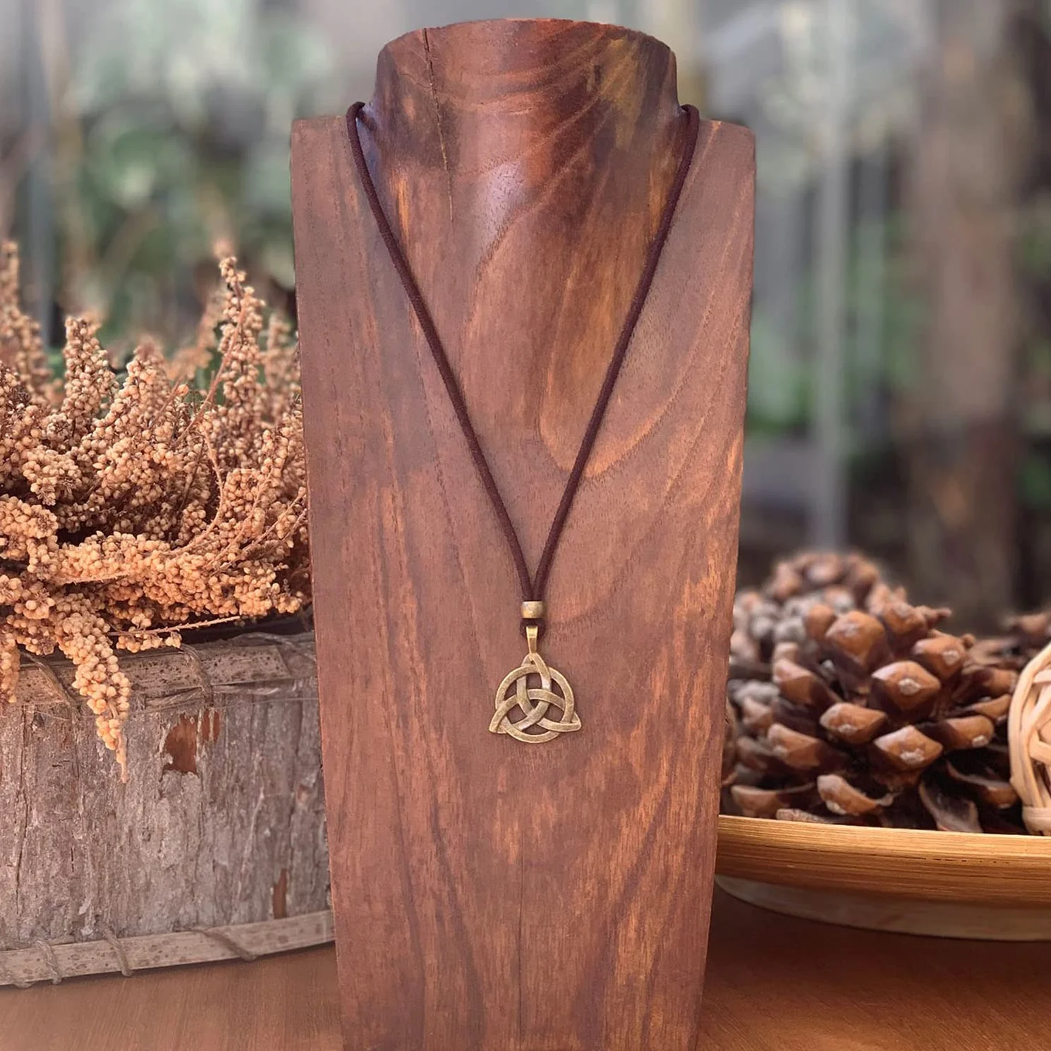 Collana Celtica Donna Uomo con Ciondolo Triquetra Nodo della Trinità in Argento Antico o Bronzo - Amuleto di Protezione Regolabile