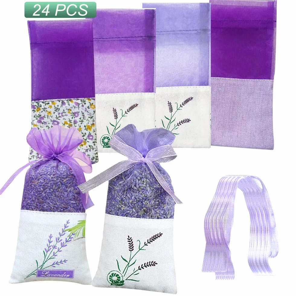 24 Pezzi Sacchetti di Lavanda bustina Sacchetti Vuoti Viola Garza di Coulisse di Cotone per Lavanda, spezie ed Erbe