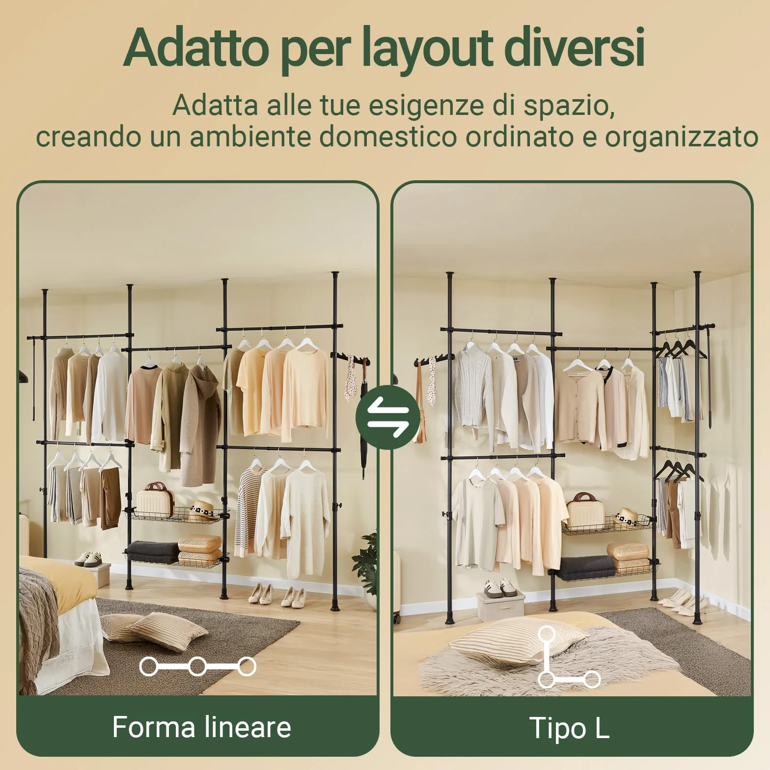 SoBuy Telescopic Appendiabiti da Terra, Robusto Stand Appendiabiti con Aste e Ripiani, Armadio Aperto Regolabile per Camera da Letto, Porta Abiti Nero KLS04-II-SCH