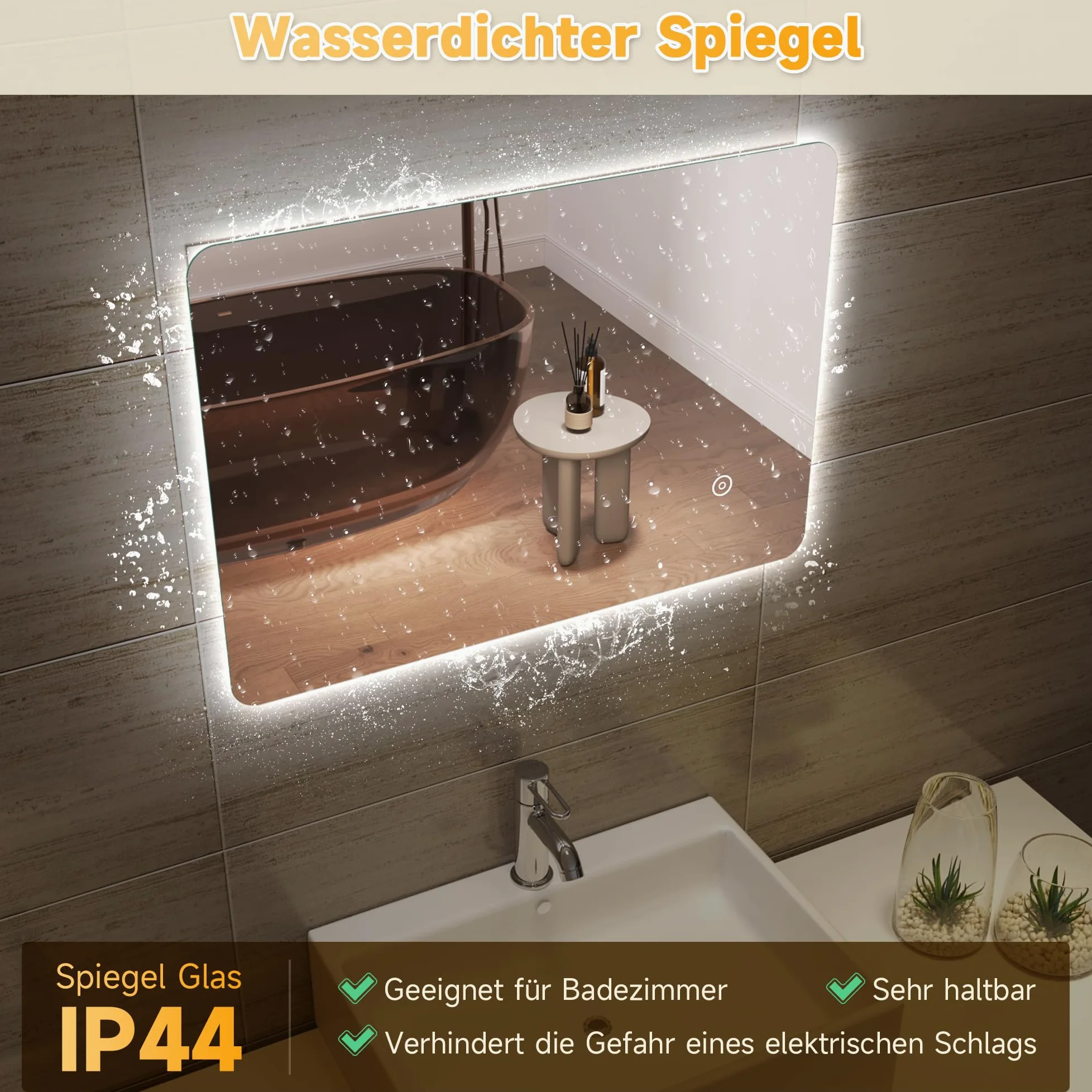 SONNI Specchio da Bagno Illuminato a LED, Specchio da Parete da Bagno 70 x 50cm Moderno, Bianco Freddo Impermeabile IP44 a Risparmio Energetico