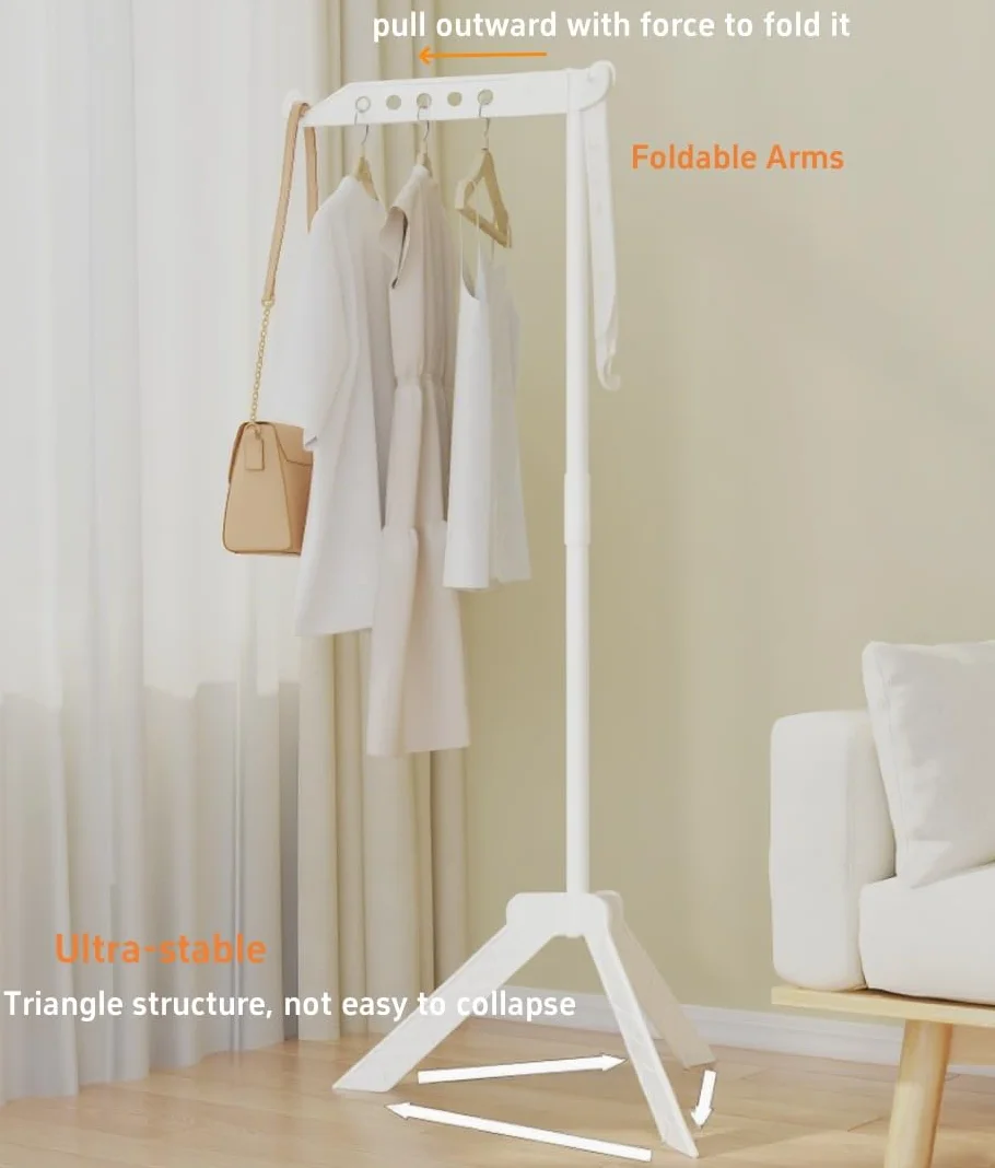 Stendibiancheria Da Pavimento, Stendino Pieghevole con 3 Bracci per Hangers, Rotazione a 360° Stendino per Esterno/Interno/Balcone - Bianco