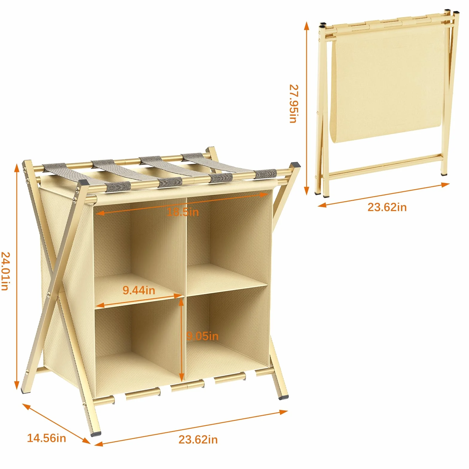 Porta valigie pieghevole con ripiano di stoccaggio in tessuto, Set di 2, Supporto per camera da letto