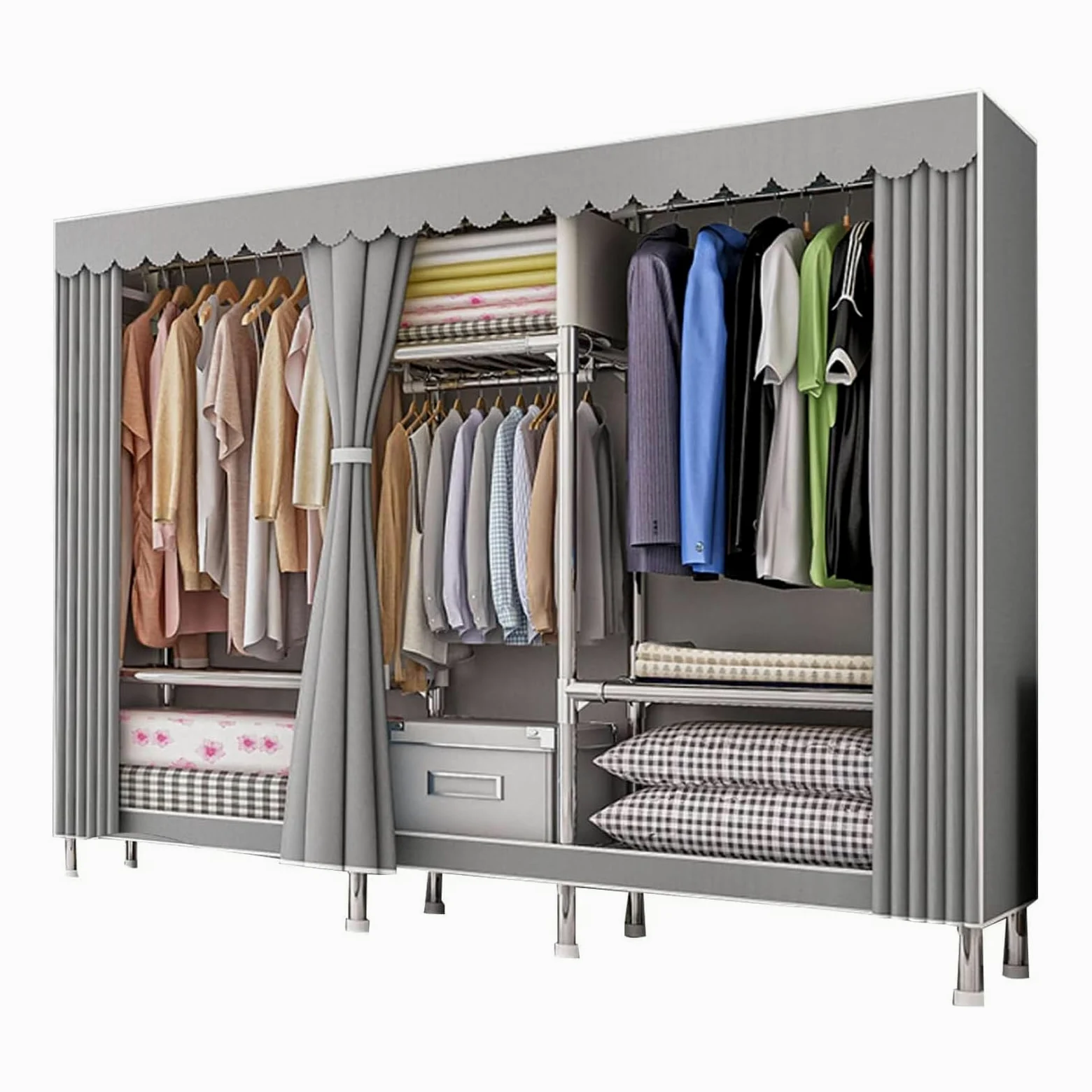 Armadio In Stoffa, Armadio Richiudibile Cabina Salvaspazio Guardaroba Non Tessuto Appendiabiti In Tessuto 207x46x173cm (Grigio)
