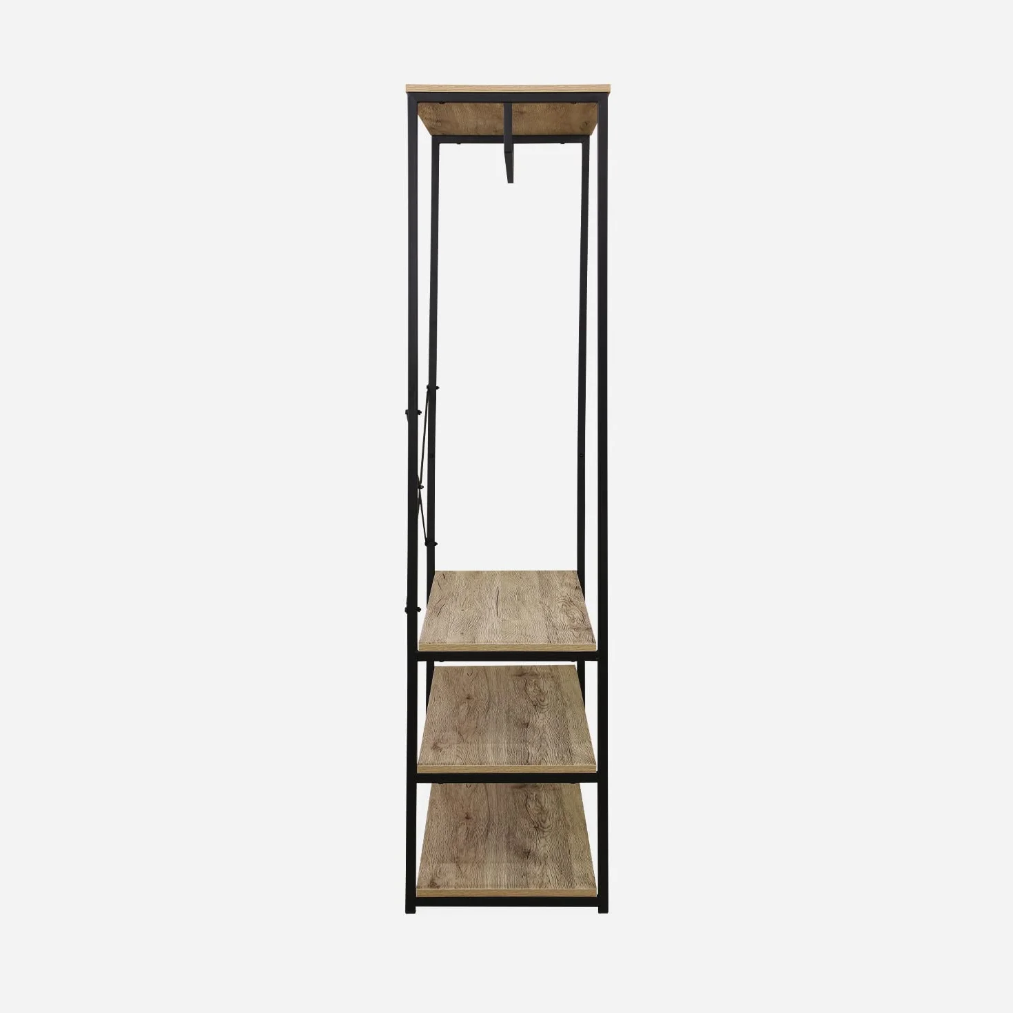 Spogliatoio, guardaroba, arredamento in metallo nero e legno, soppalco, 3 ripiani, un binario per armadio L 100 x L 40 x H 167cm