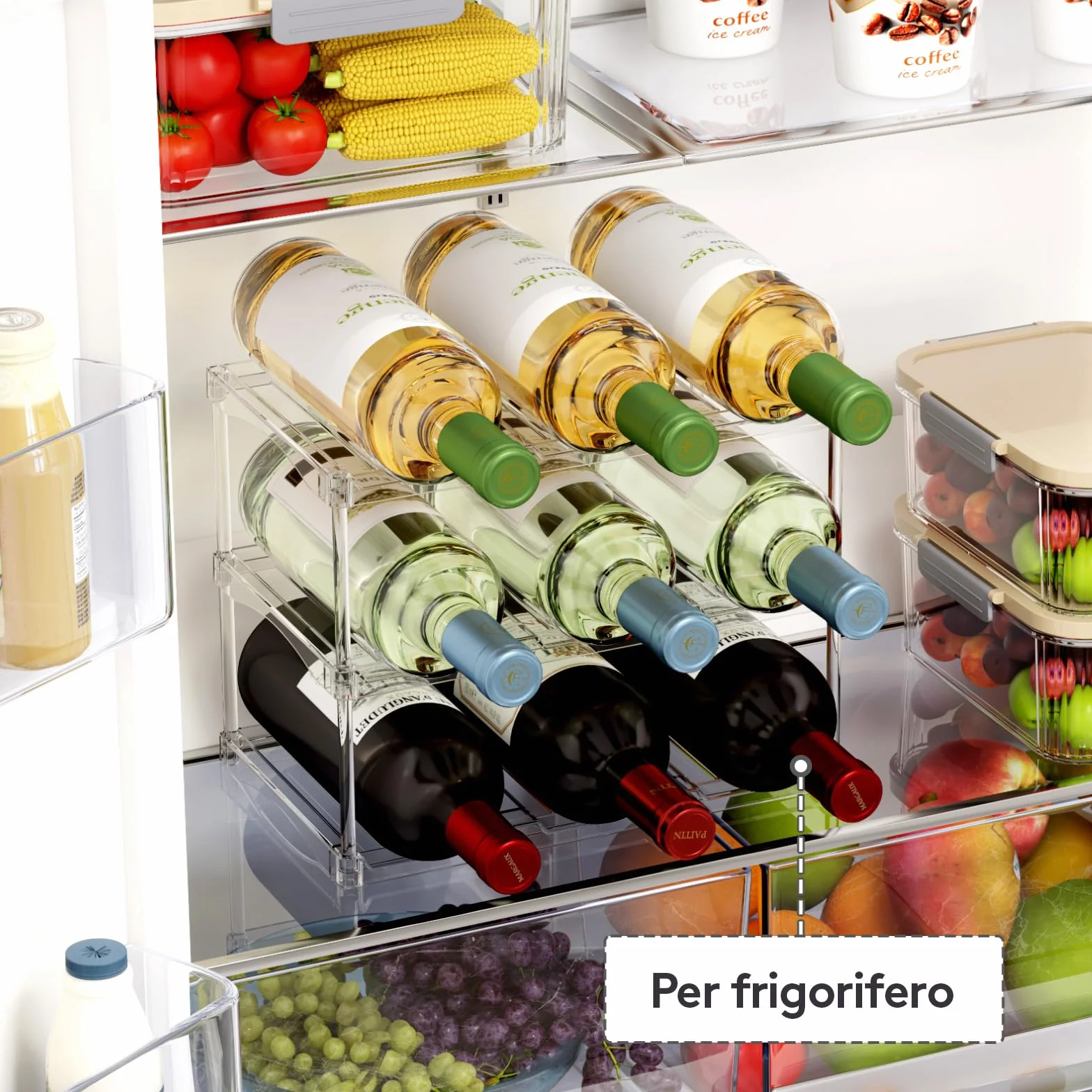 Lifewit Organizer Impilabile per Bottiglie 3 Ripiani 9 Bottiglie Plastica Cucina