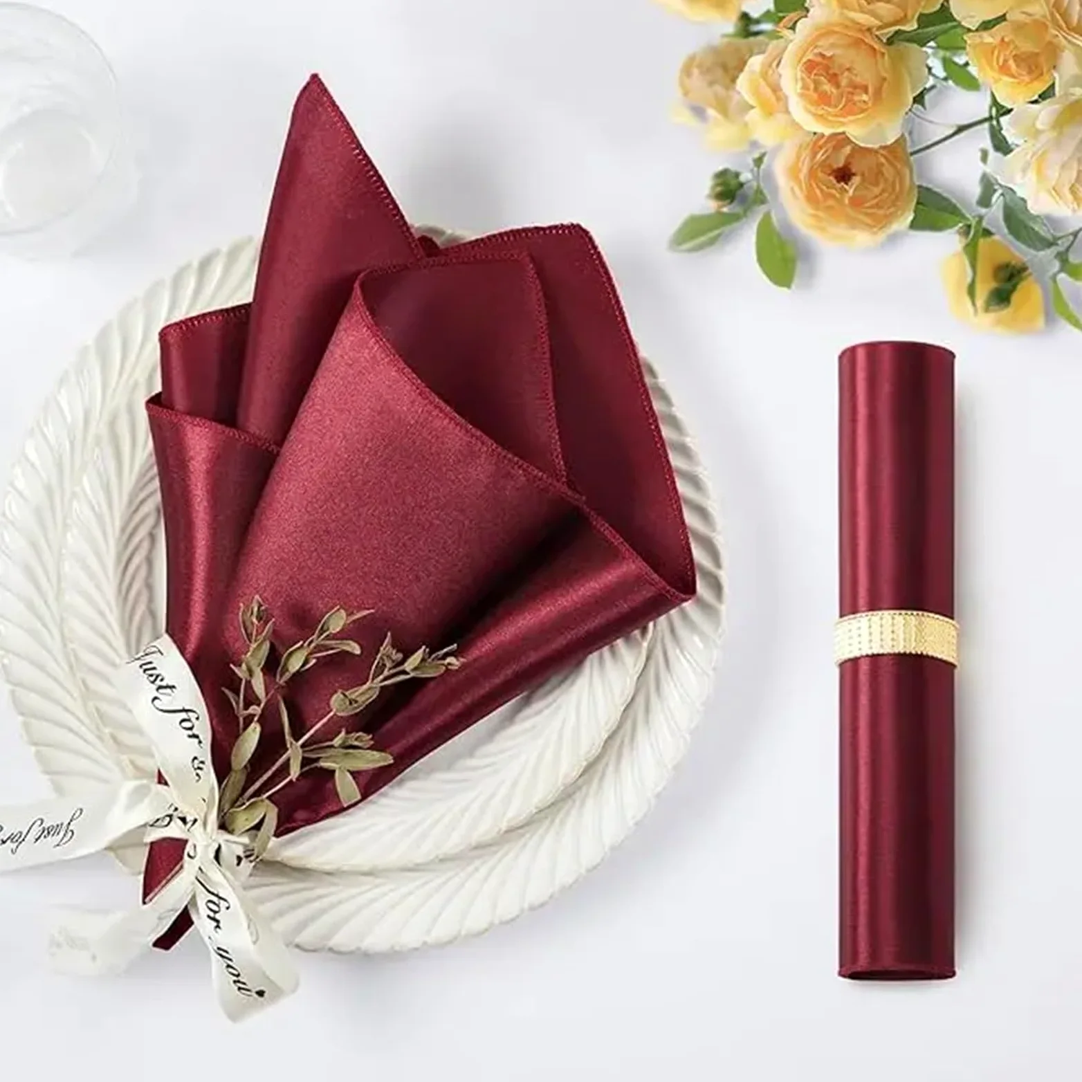 Kitchen Tovaglioli Stoffa 60 Pack 30X30cm Wine Red Satin Table Napkins Soft Smooth Cloth Silky For Restaurant Party Decoration