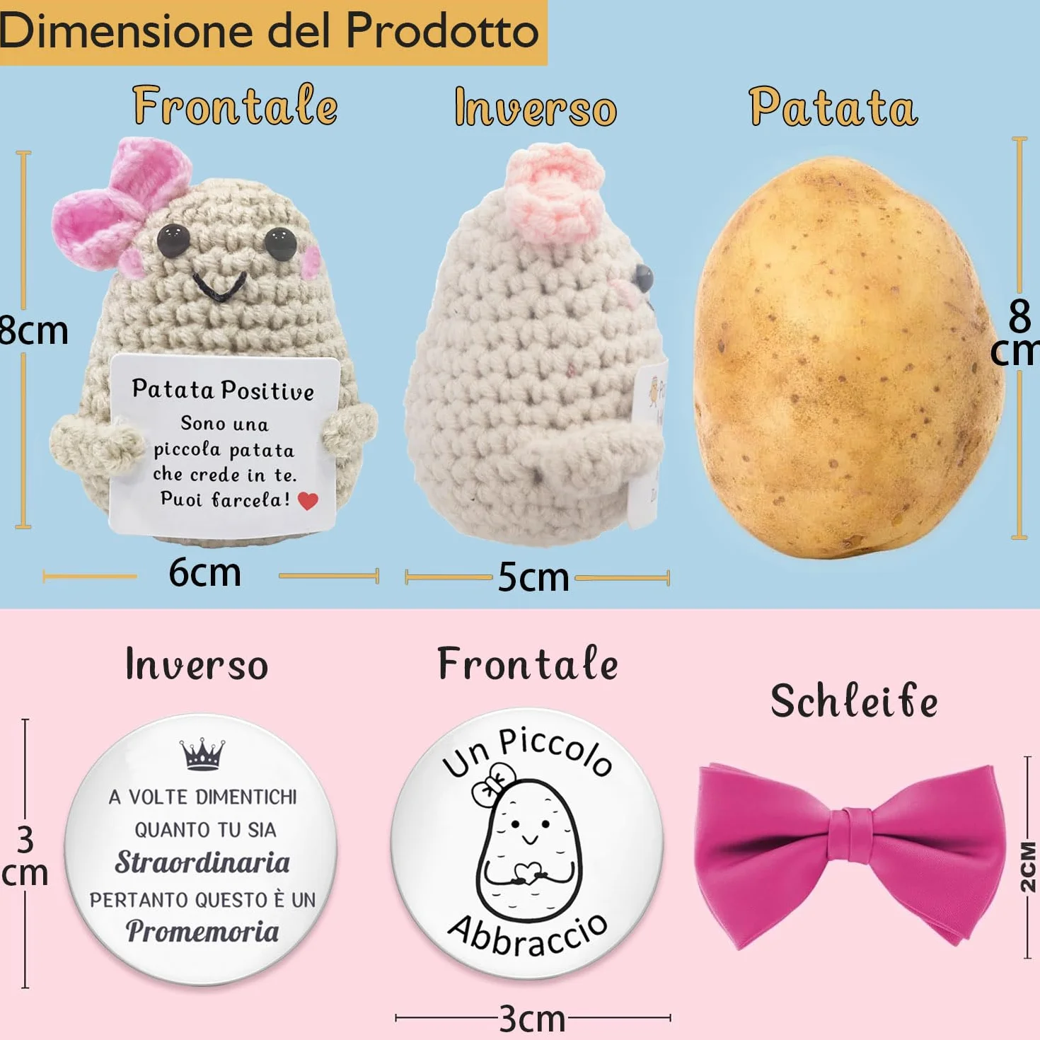 Patata Portafortuna, Idee Regalo Donna Natale, Patata dall'energia Positiva Italiano, Regali Simpatici, Regalo Originale e Divertente per Famiglia Amica Collega Bambina Sorella