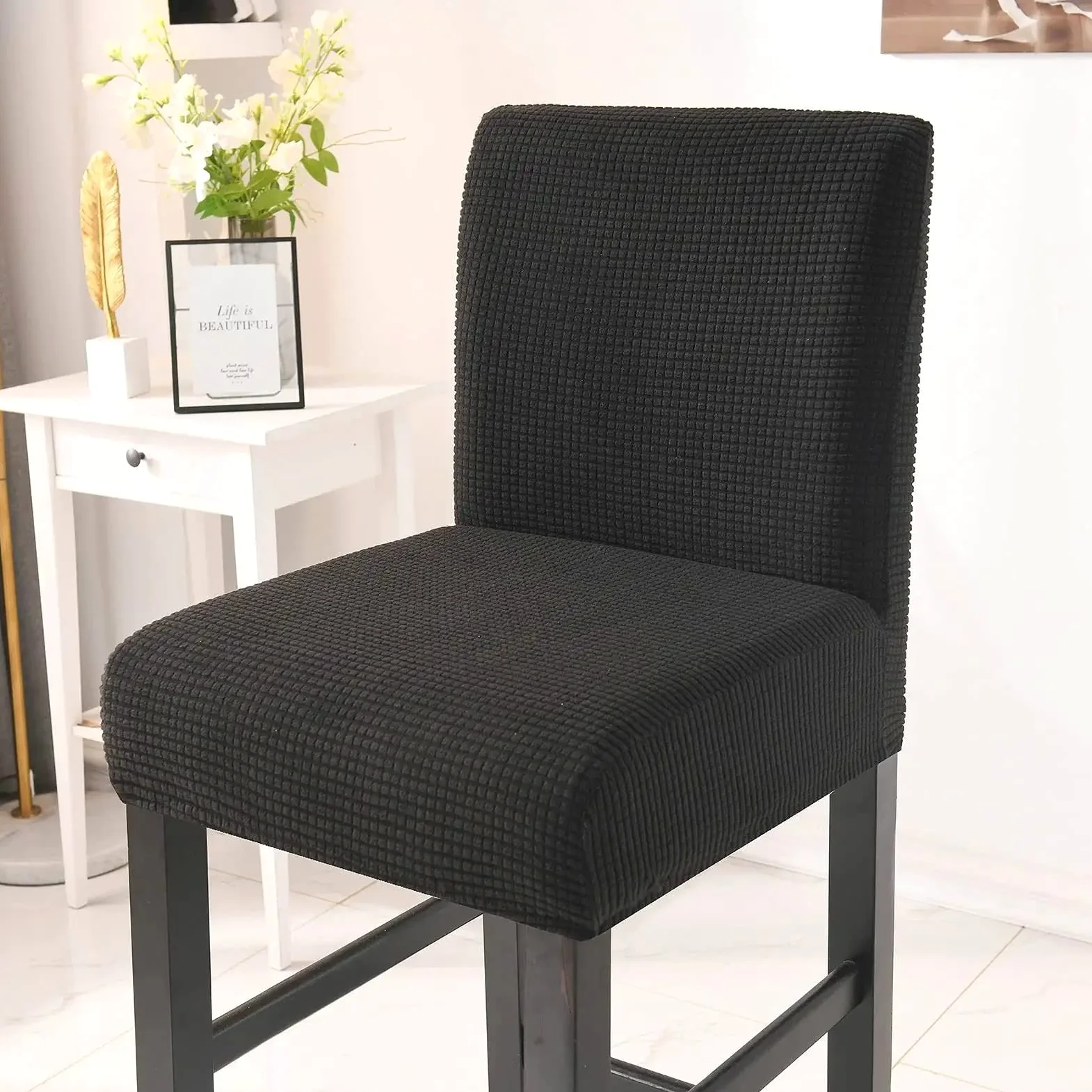 Coprisedia elastico in acciaio, misura universale, per sala da pranzo, soggiorno, cucina, ufficio, nero (1 pezzo)