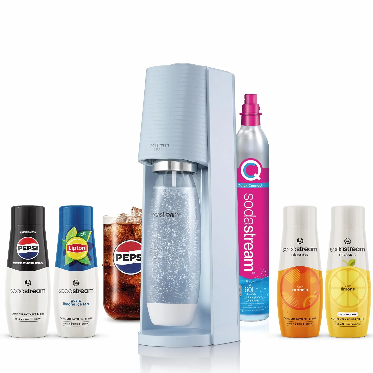 SodaStream Terra Gasatore Macchina per Acqua Frizzante con Cilindro CO2 e Bottiglia Lavabile in Lavastoviglie, Azzurro