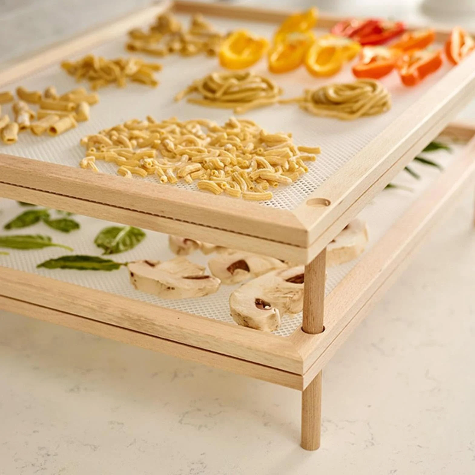 Stendino per pasta - Supporto per asciuga pasta | Essiccatore per condimenti alimentari in legno lucido disidratato impilabile, ripiano per frutta aperto staccabile Circolazione 'aria Risparmia