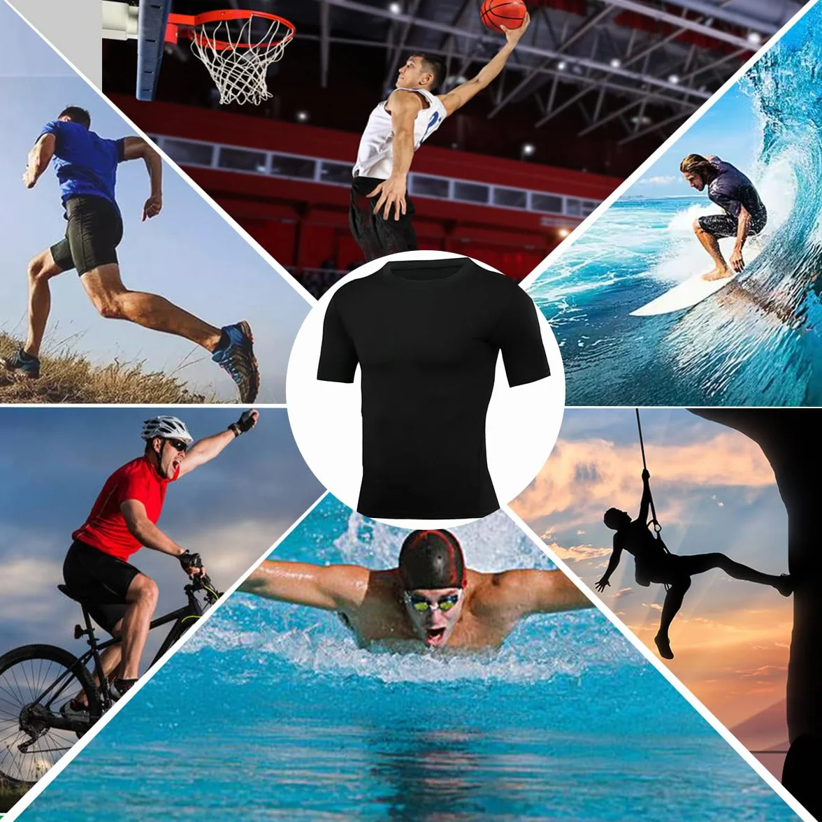 Maglietta Compressione Uomo Maglia Manica Corta,Camicia per Allenamento Correre Ciclismo Traspirante Rapida Asciugatura Sports Top,per Palestra Sportiva