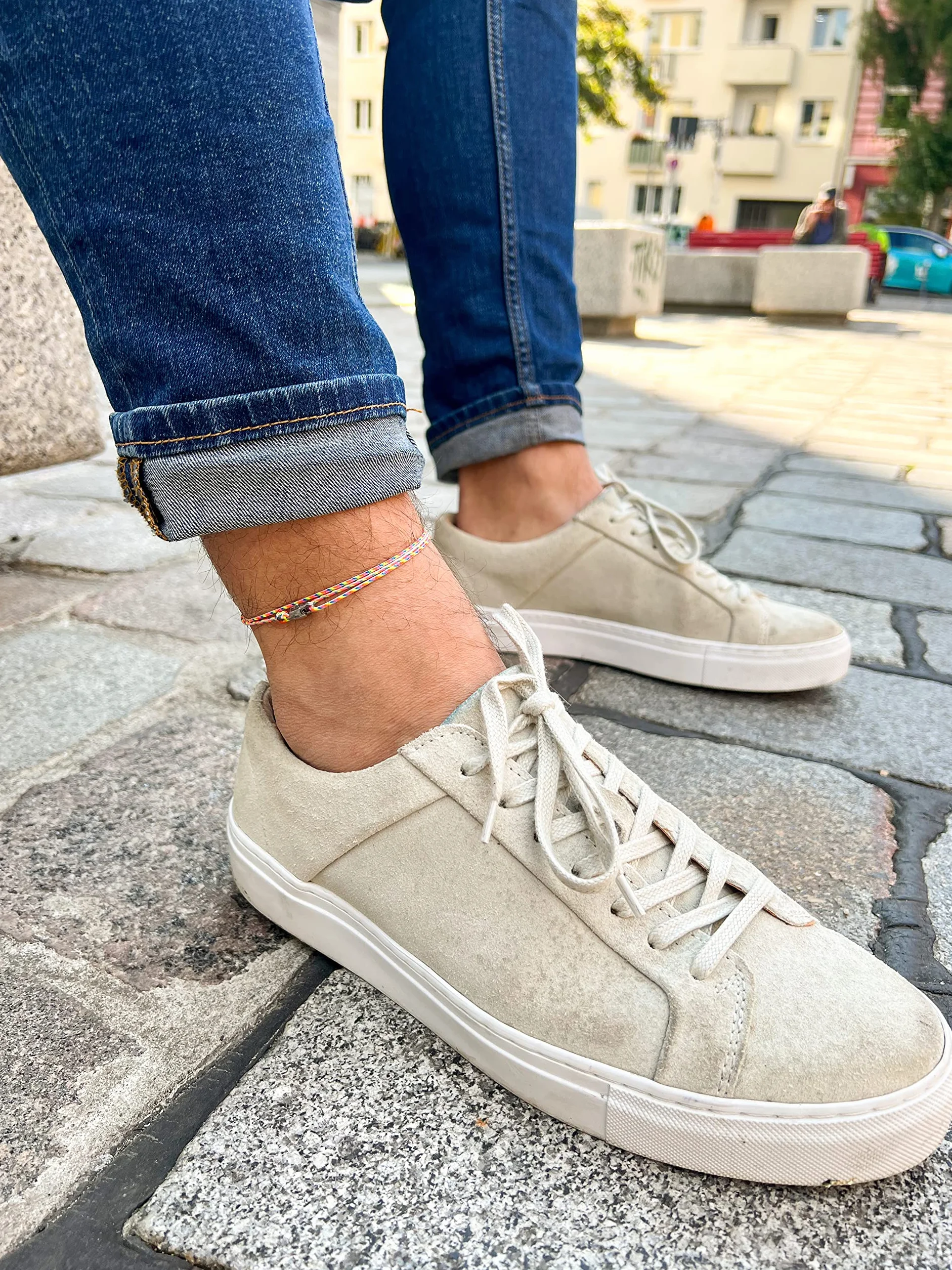 Cavigliere Sottile Unisex Con Chiusura a Clip Fatta a Mano - Gioielli Da Surfista In Tessuto Minimalista Impermeabile Regolabile (Argento retrò)