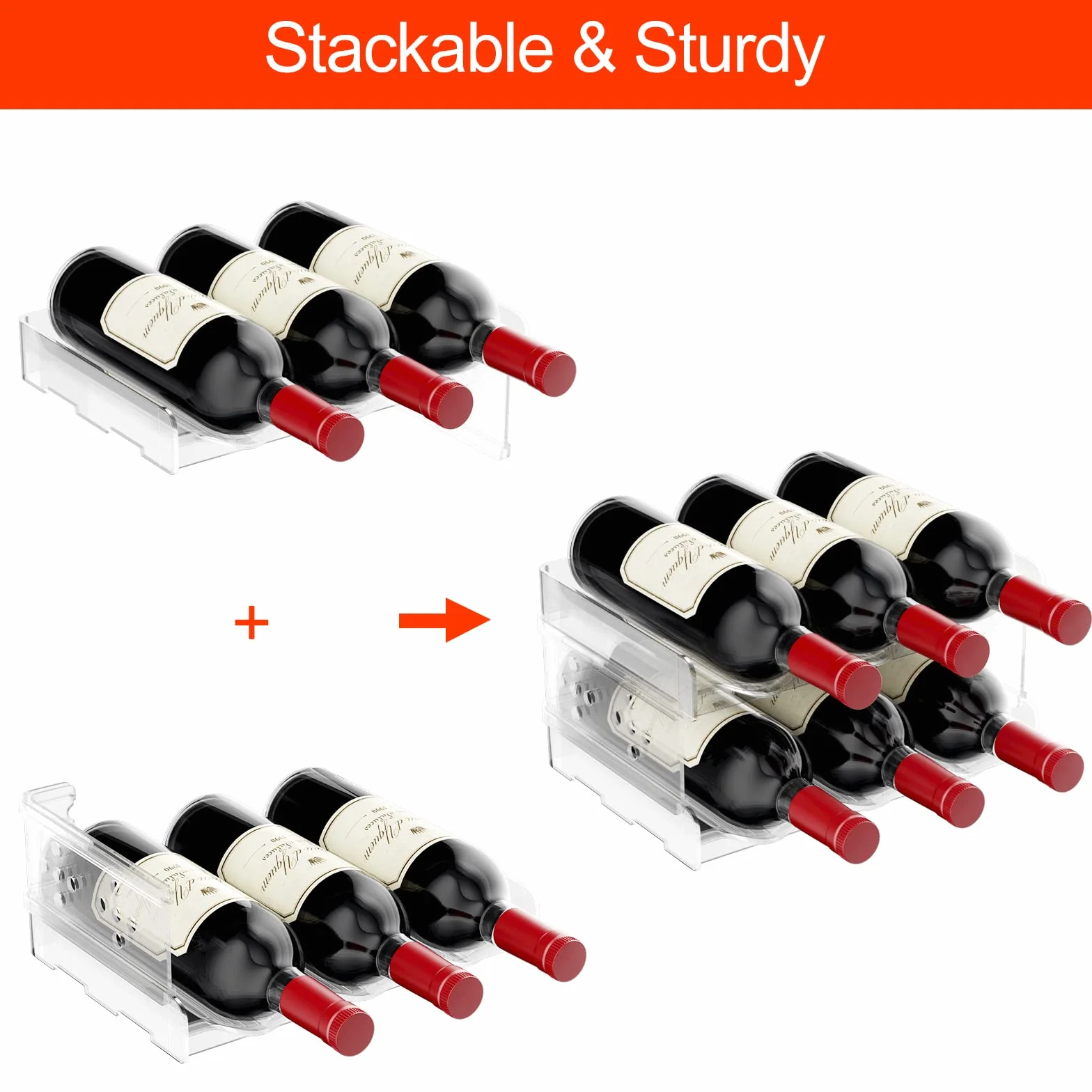 Relota Set di 2 Portabottiglie in Plastica per Vino e Acqua, Impilabile Verticale, Contiene 6 Bottiglie