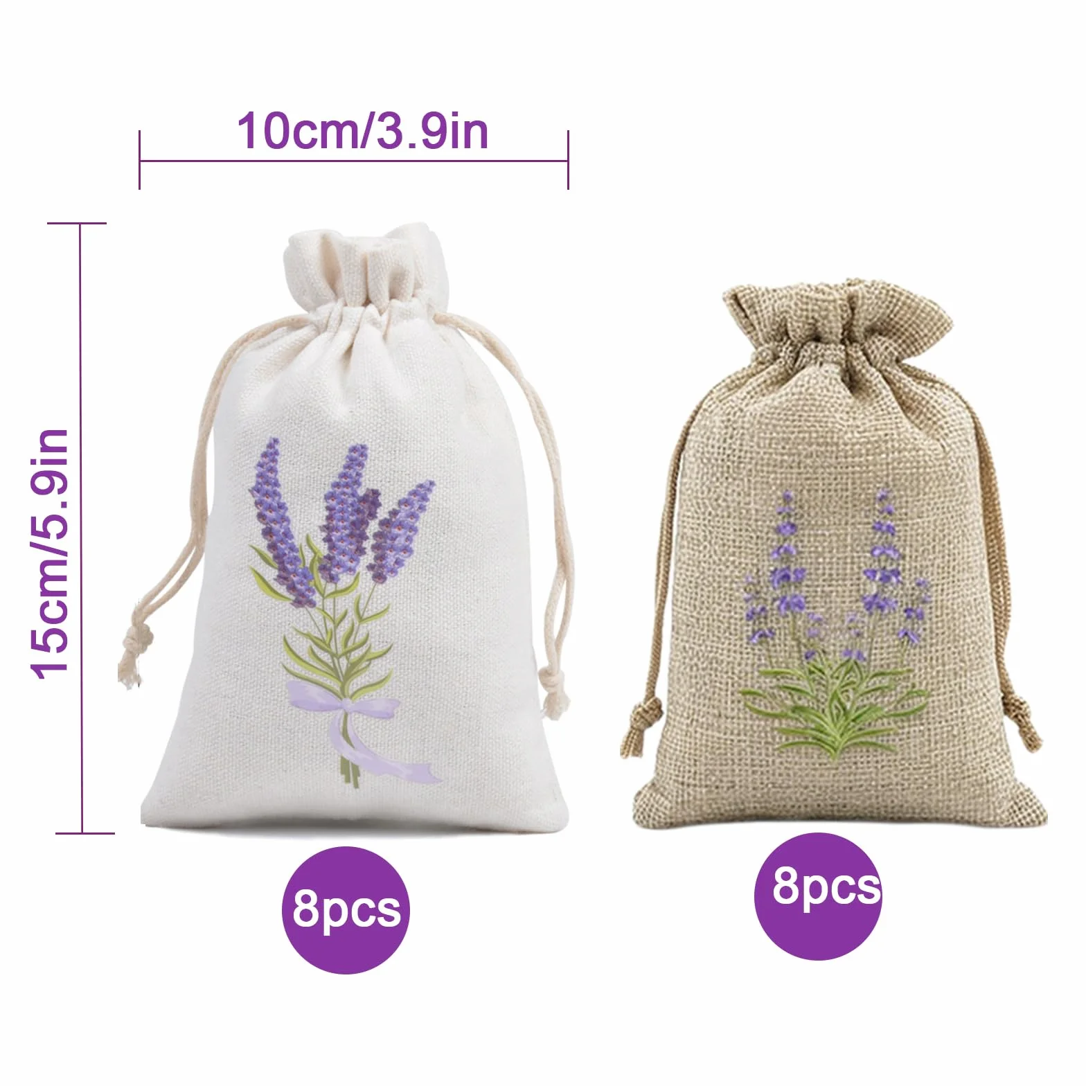 Ziyonix 16 Sacchetti di Lavanda Vuoti con Coulisse in Cotone e Lino, 15 x 10 cm, Bustine per Lavanda, Spezie ed Erbe Aromatiche