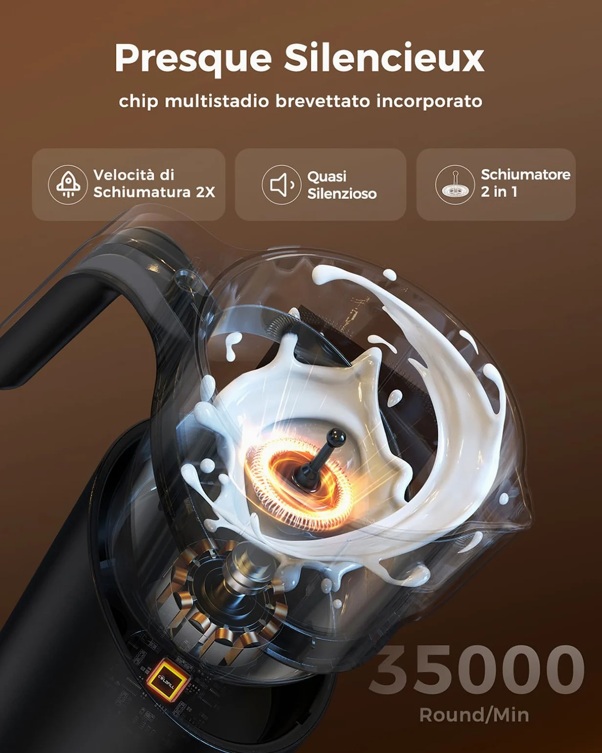 Montalatte Elettrico - Cappuccinatore Elettrico 8 in 1, 400ml Schiumalatte Elettrico per Cappuccino/Latte Macchiato, Latte Vegetale, Lavabile in Lavastoviglie