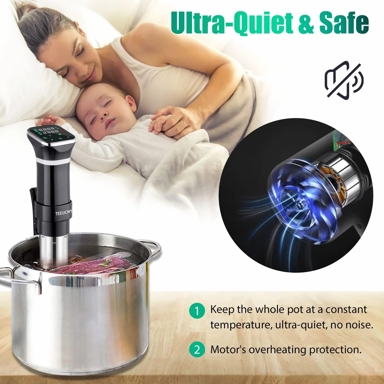 TEEUCNY Sous Vide 1100W Macchina per Cottura a Bassa Temperatura Bagnomaria Sottovuoto LCD Touch