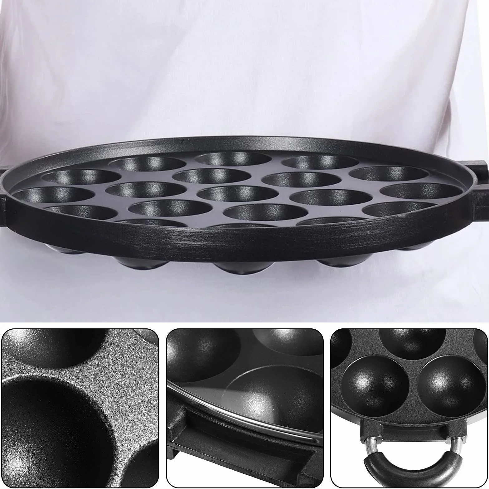Piastra Takoyaki Antiaderente in Ghisa per Polpo, 15 Trous, Rotonda in Lega di Alluminio, Accessori per Cottura Domestica