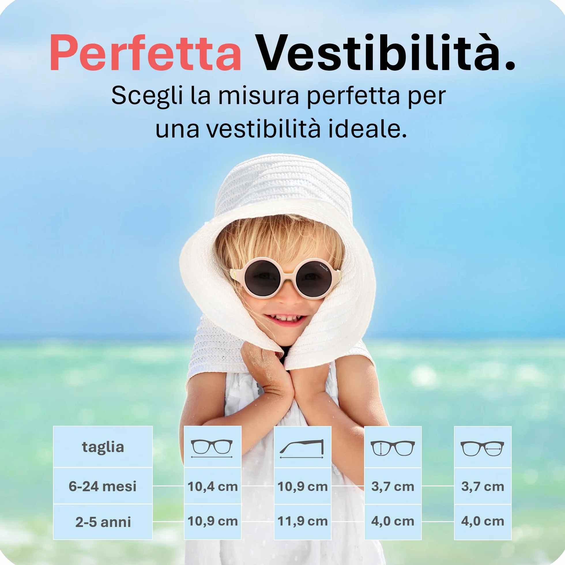 Mausito Occhiali da sole bambini 6-24 mesi 2-5 anni FLESSIBILI 100% PROTEZIONE UV Fascia regolabile rimovibile Senza BPA