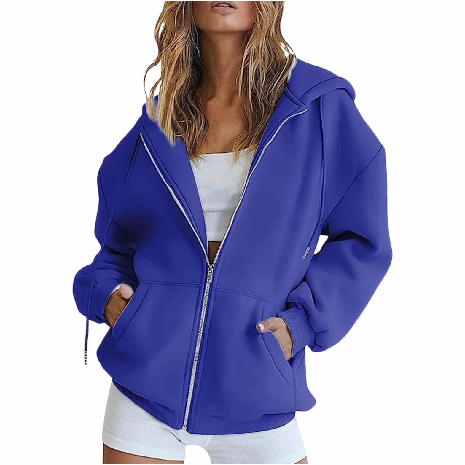Generico Felpa Donna con Cappuccio, e Zip Giacca Sportiva Leggero Hoodie Pile da Autunno Invernale Manica Cotone Manica Lunga Sweatshirt Aperto con Tasche Felpe Casual Classico Tinta Unita, S-3XL