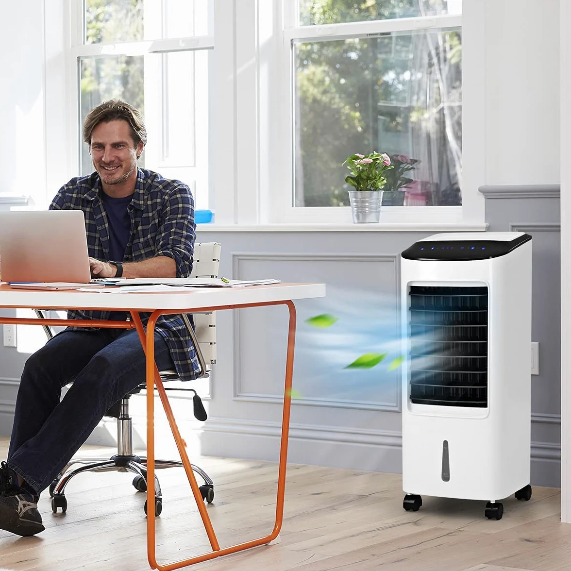 GYMAX Raffrescatore d'Aria senza Tubo, 65W Condizionatore Portatile con Ghiaccio e Acqua 7L, 3 in 1 Raffrescatore Evaporativo Oscillazione Automatica, Timer 7,5h Telecomando per Casa e Ufficio, Bianco