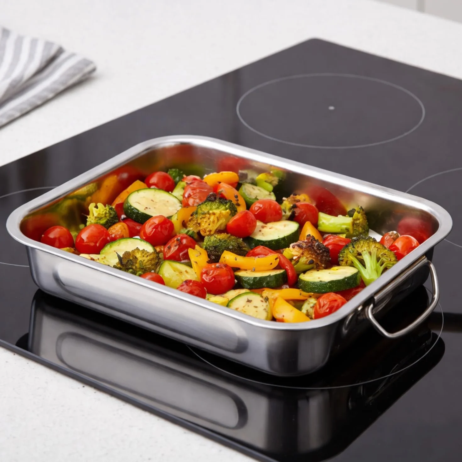 COM-FOUR® set di teglie e teglie da 3 pezzi - teglia in acciaio inossidabile con manici - casseruola in acciaio inossidabile per cucinare e cuocere al forno - pirofila (argento - 3 parti)