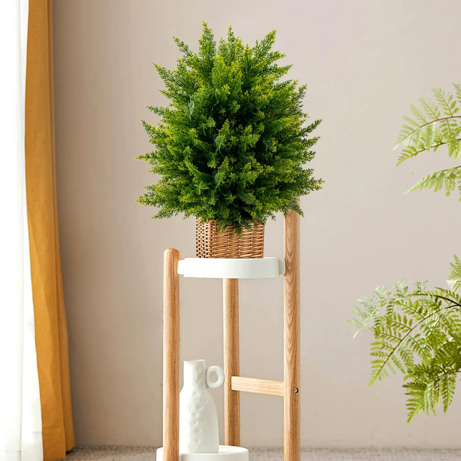 COSTWAY Pianta Finta 54 cm, Cedro Artificiale Resistente ai Raggi UV con Vaso Riempito di Cemento e Foglie Lussureggianti, Alberi Artificiali da Esterno e Interno