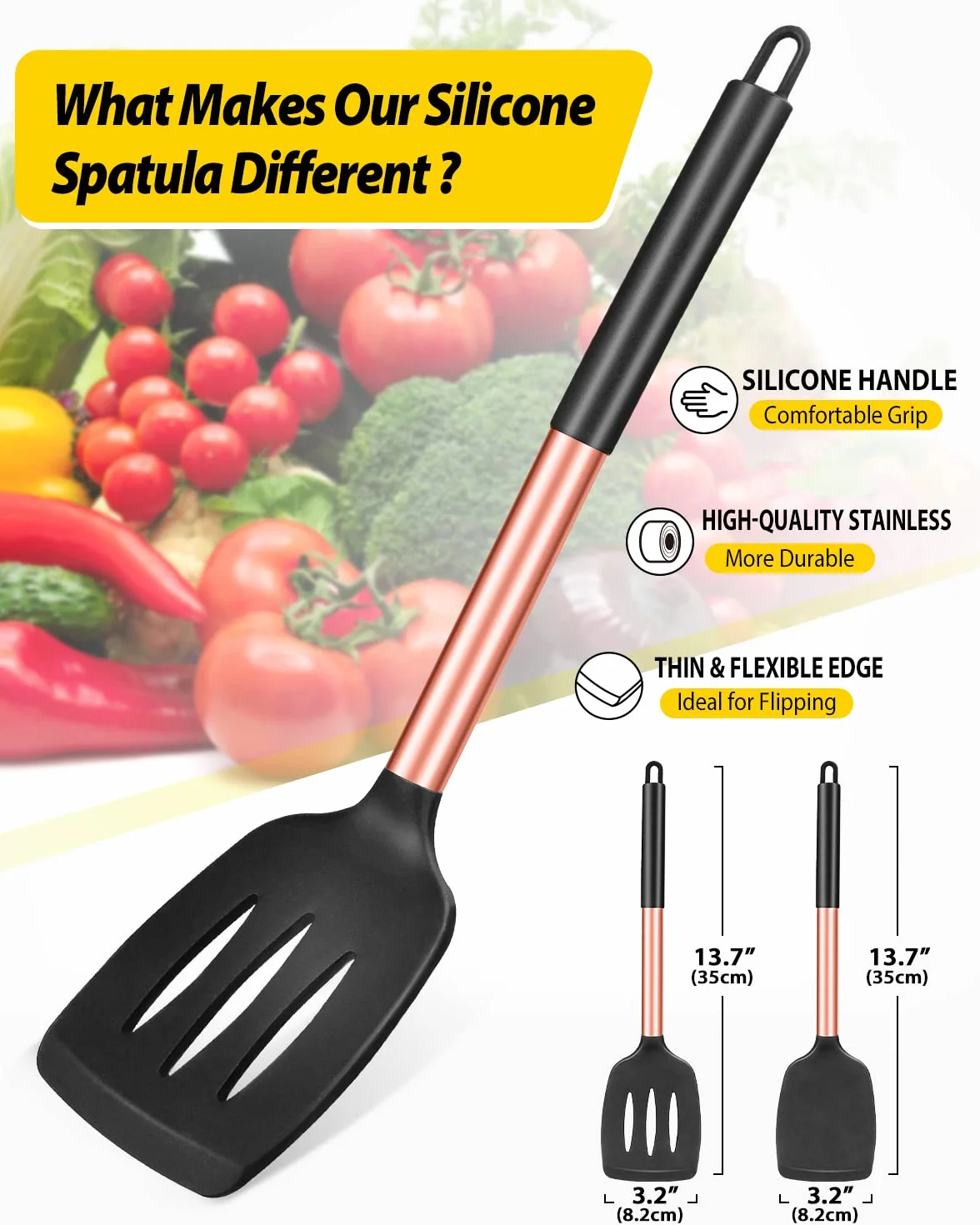 Spatole da cucina in silicone massiccio, antiaderenti, resistenti al calore, senza BPA, oro rosa, confezione da 2