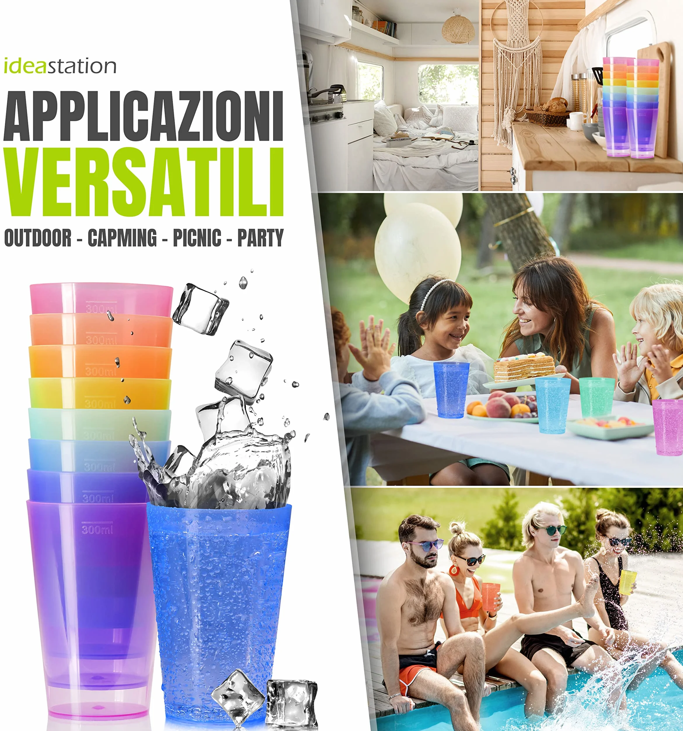 Bicchieri Plastica 300 ml Colorati Cocktail Birra Acqua