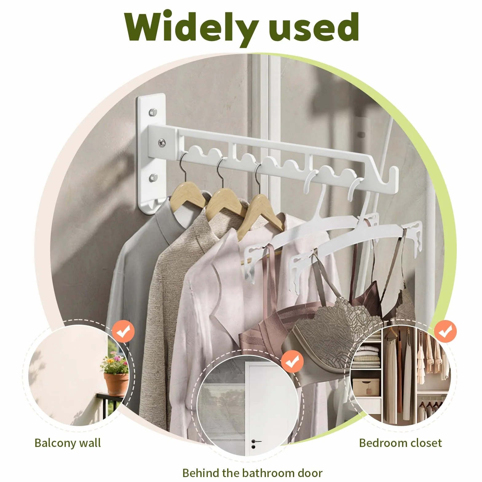Ganci Appendiabiti, Appendi Abiti per Muro Ganci Appendiabiti da Parete Acciaio Inox Pieghevole Impermeabile Antiruggine Salvaspazio, Stendibiancheria per Lavanderia Camera da Letto Bagno, Bianco