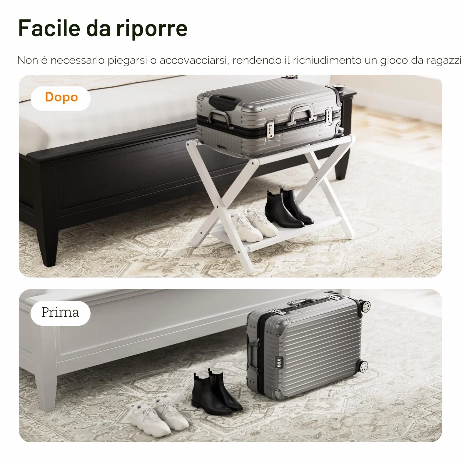 HITNET Pieghevole Portavaligia in Bambù Bianco
