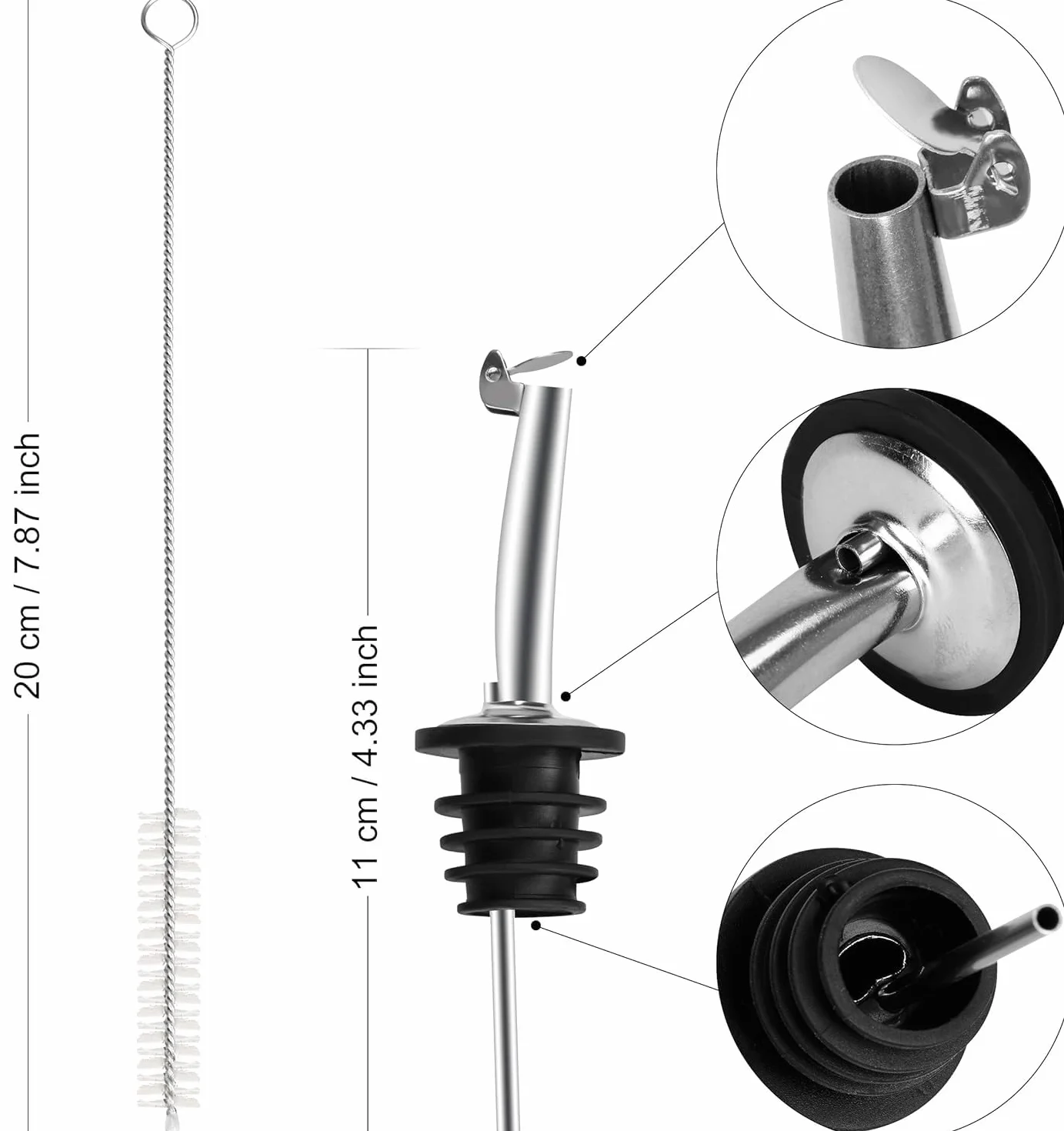 Incutex 5 Beccucci con Coperchio e Spazzola per la Pulizia, Versatore, Dosatore, Tappo Bottiglia